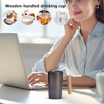 Coffee Cups Ceramic Wooden Handle Ergonomic Coffee Tea Cup Drinkware | 220ml Beverage Mug for Cafe, Coffee Brewing, Breakfast, Camping, Travel, Restaurant, Diner, Daily, Tea Ceremony, Travel,