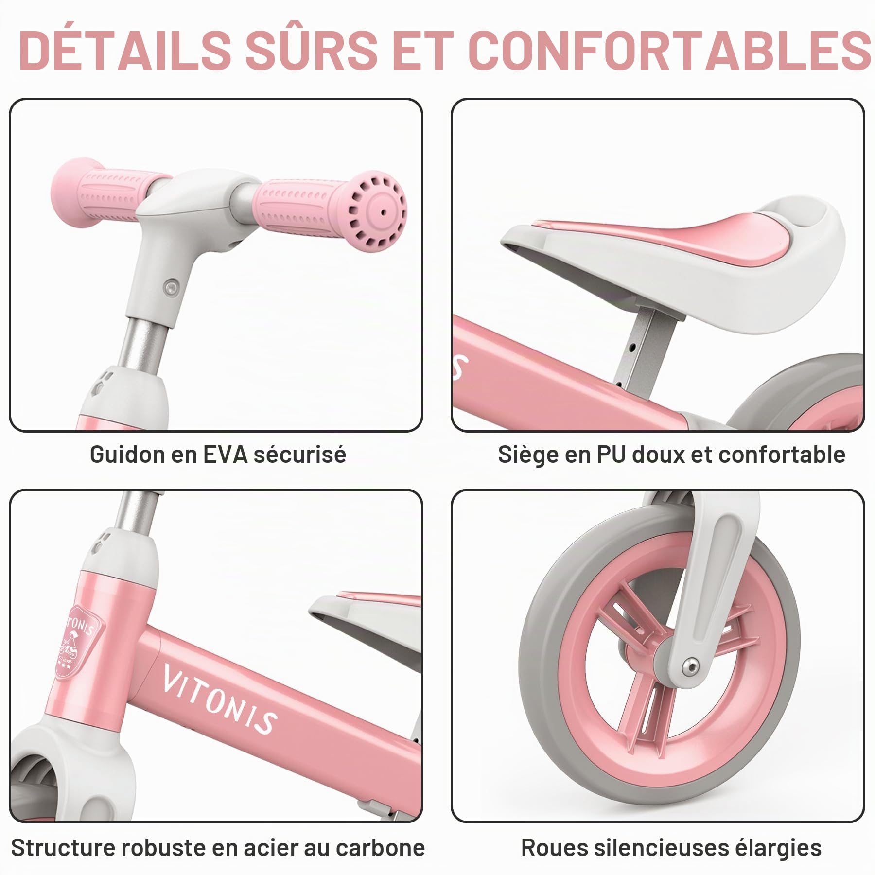 Draisienne Enfants 1.5-4 Ans 25 kg Volant Selle Réglables Antivol Direction Vélo d'Équilibre pour Garçons Filles