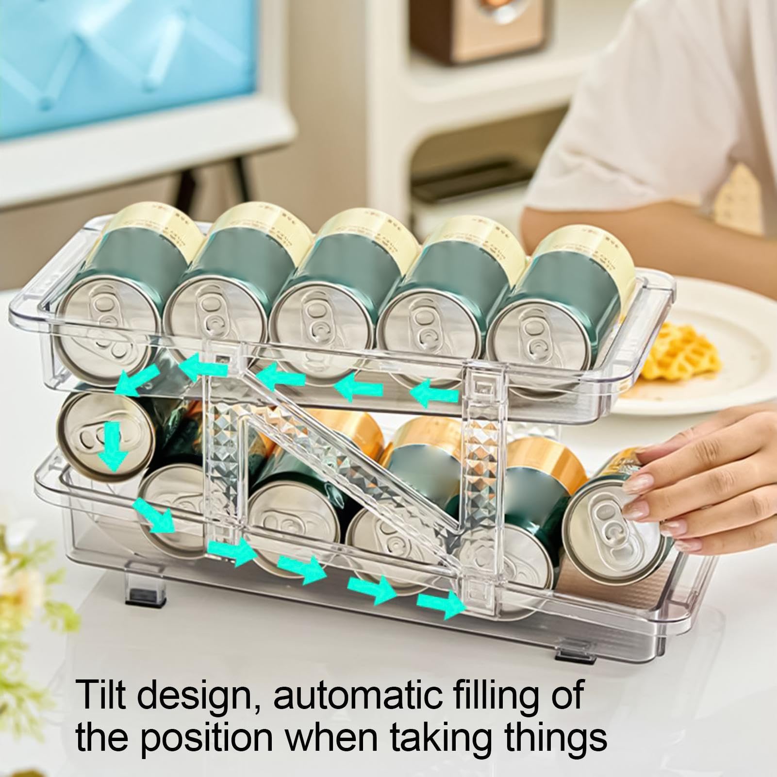 Distributeur de canettes pour réfrigérateur | Étagère pour boissons de réfrigérateur - Conteneur automatique extensible pour boissons dans la maison et la cuisine avec roulettes