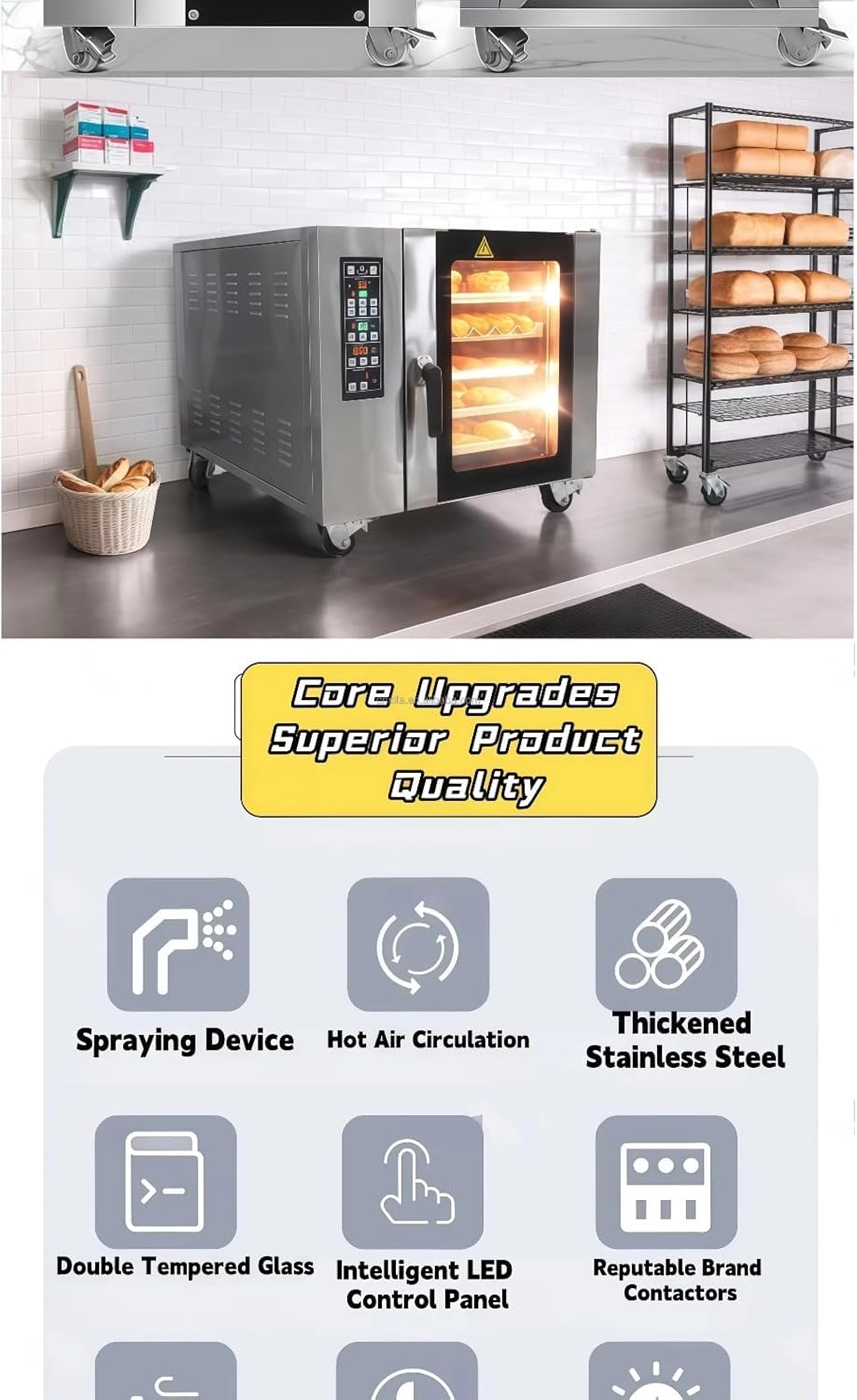 Gas Convection Baking Equipment, Commercial Kitchen Oven, Stainless Steel Bakery Machine With Stable Heat Distribution and Large Capacity Baking Chamber for Restaurants, Bakeries and Food Shops