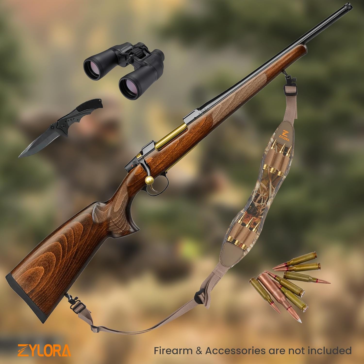 ZYLORA Rifle Sling with Shell Holders, Gun Sling with Swivels and Ammo Holder, Adjustable Rifle Sling with Thumb Loop, Rifle Accessories for Hunting and Shooting