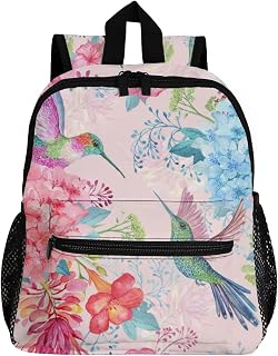 Mochila de flores tropicais beija-flores para crianças e meninos Mochila escolar pré-escolar Mochila de viagem para crianças primárias estudantes crianças, Colorido., 9.5 x3 x14 inch, Mochilas Daypack