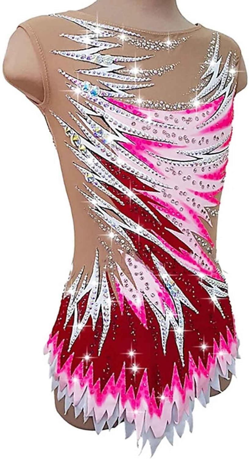 Bezrękawnik Gimnastyka Artystyczna Trykot Oddychający Taniec Unitards Crew Neck Strój Do Gimnastyki Artystycznej, Red, XXL