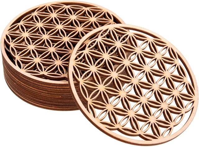 ProArts Podstawki Kwiat Życia - Podstawki pod szklanki Zestaw 10 sztuk 10x10cm - Podstawki drewniane pod napoje i kawę, herbatę - Podstawki pod kubki