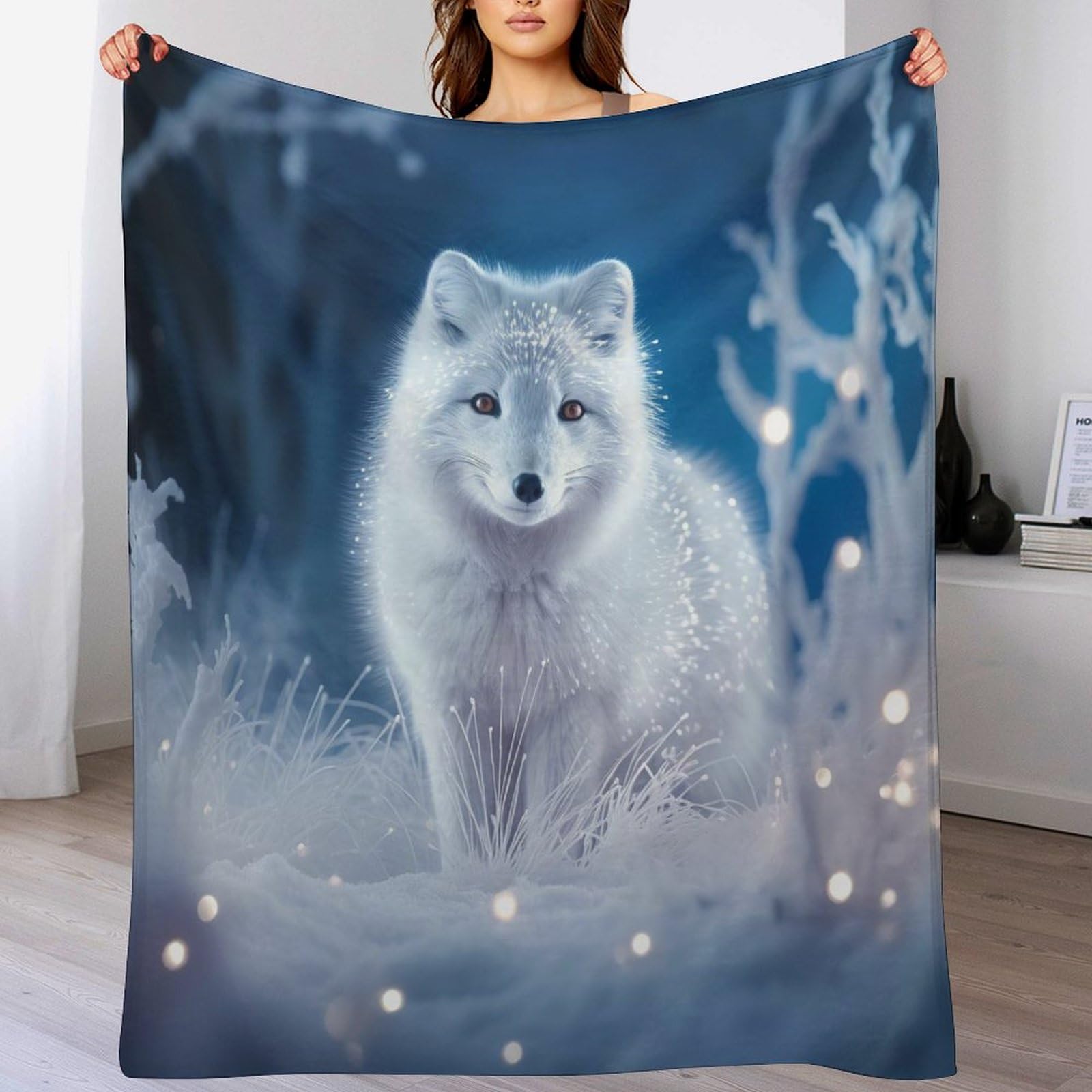 Plaid couverture renard anti-froid en polaire douce et facile à manipuler pour lit