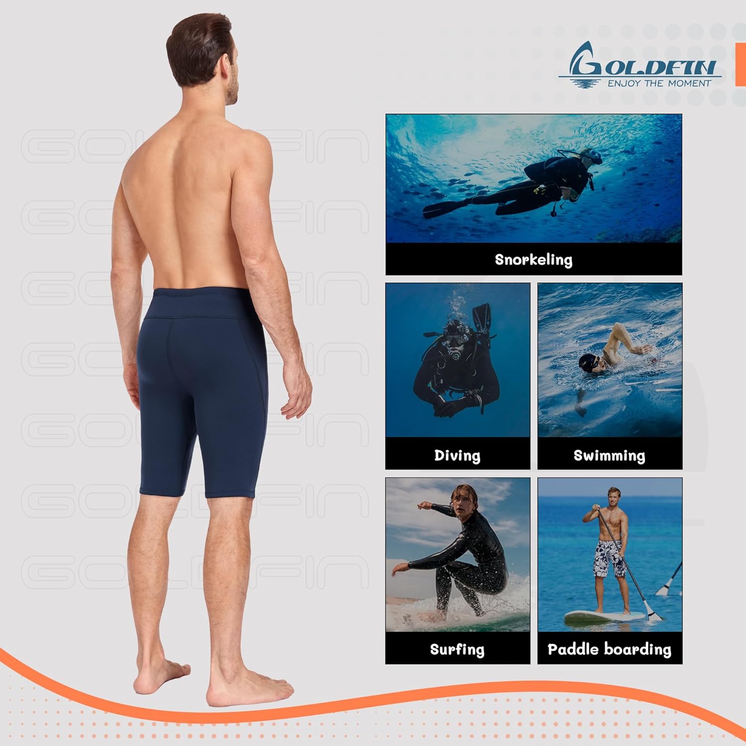 GoldFin Mens Wetsuit Pants, Wet Suit 2mm Neoprene Adjustable Drawstring Shorts for Water Sports Swimming Surfing Snorkeling Kayaking Diving