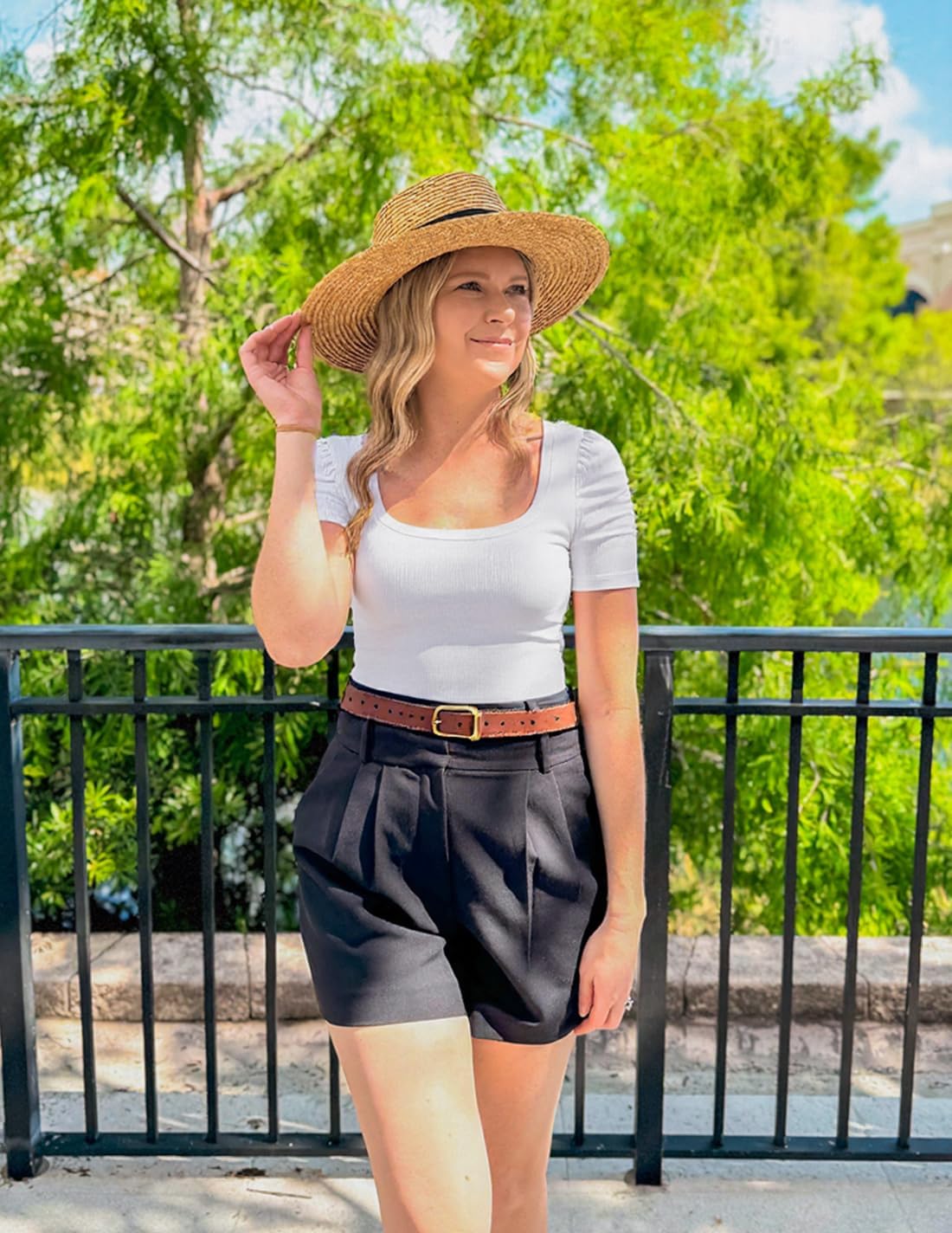 ZESICA Women's Square Neck Puff Sleeve Tops 2026 Summer Ribbed Fitted Casual Work Business Basic T Shirts - Image 5