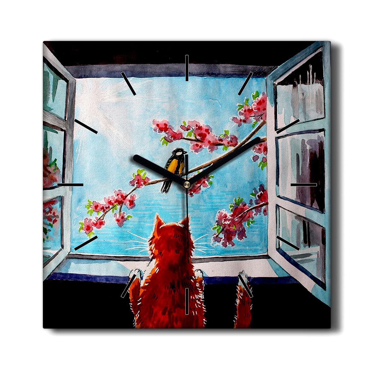 Horloge sur toile oiseau finis les bruits de tic-tac pour déco murale salon
