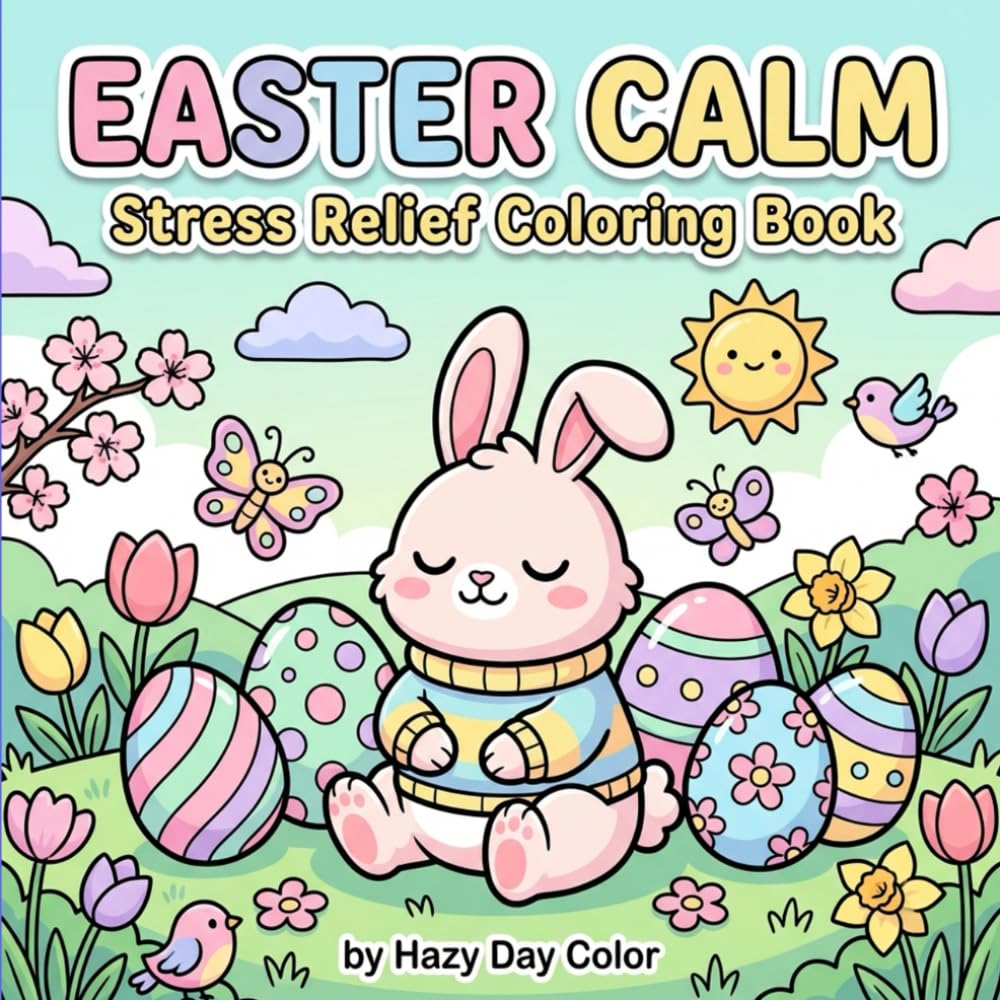 Easter Calm: Stress Relief Coloring Book for Adults & Teens | Cute Bunnies, Easter Eggs, Spring Flowers & Relaxing Bold Line Designs for Mindfulness and Creative Calm