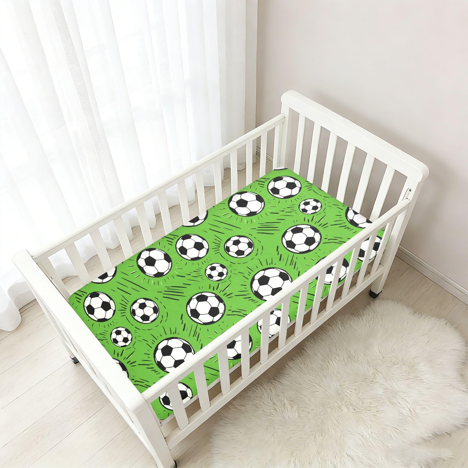 Babybettlaken für Jungen und Mädchen, weich, für Kleinkinder, Standardmatratze, Spannbetttuch, 71,1 x 132,1 cm, Fußball-Grün