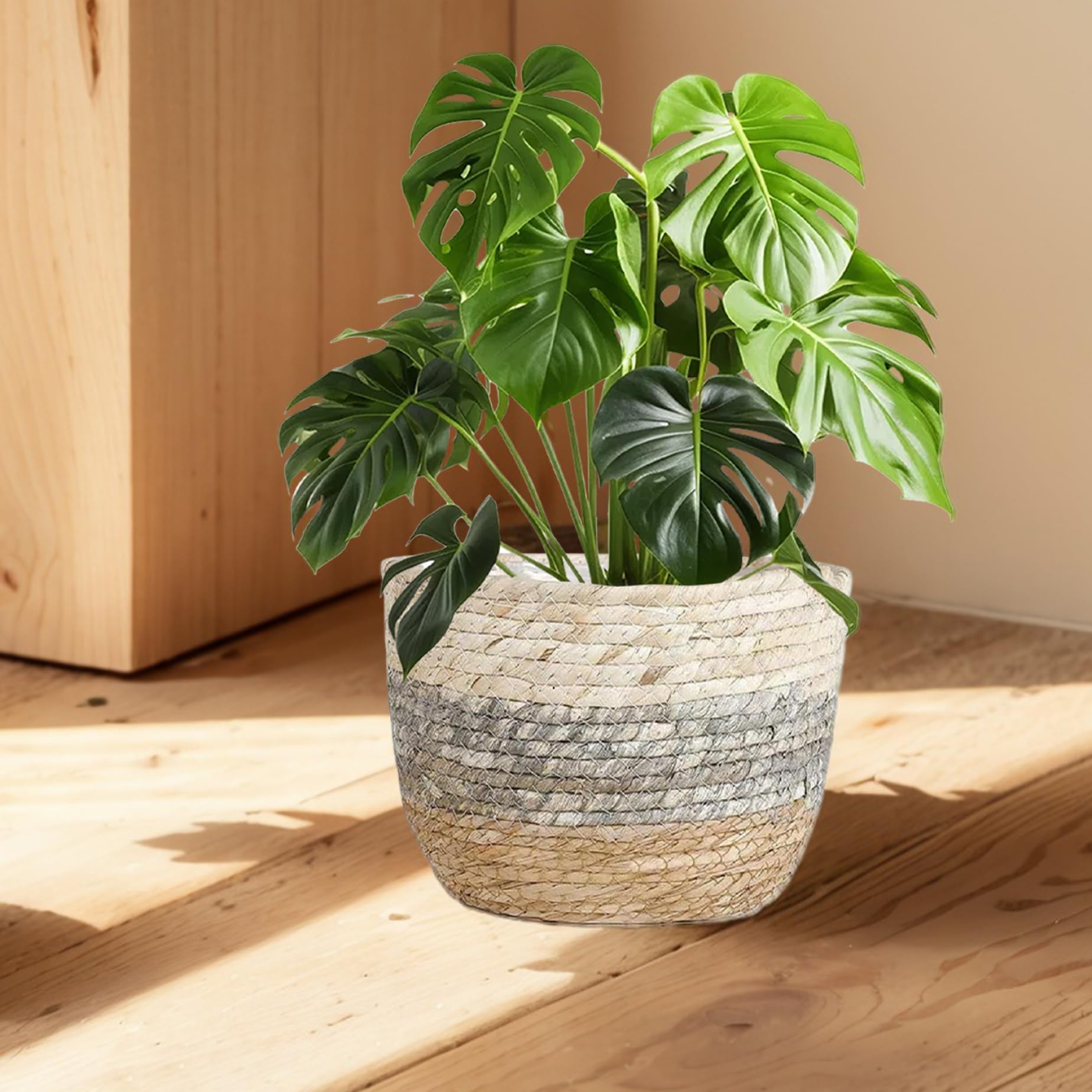 Cesta para macetero de Mimbre, Cesta Tejida para Plantas de 8, 7 Pulgadas con Forro Interior Impermeable, macetero Decorativo para Plantas, decoración Interior del hogar, Mimbre.