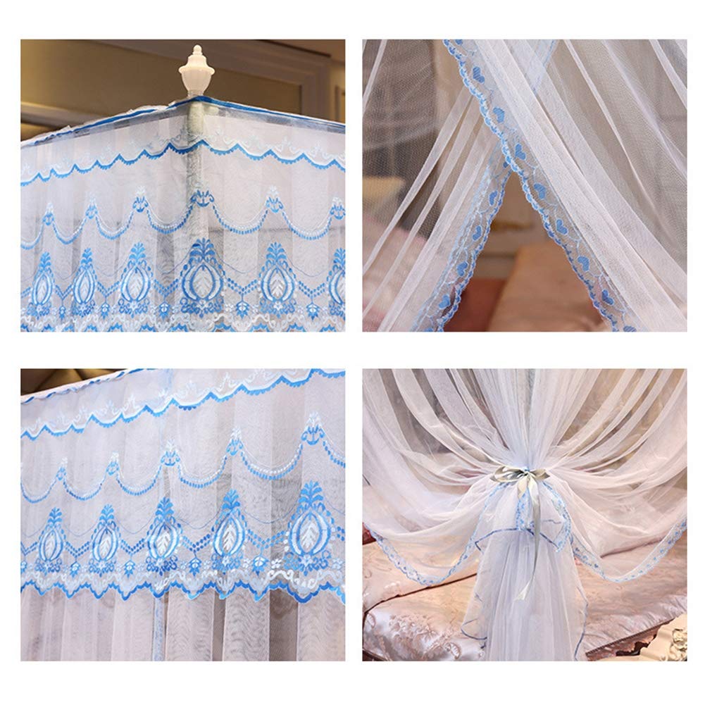 Marco de Cama con Dosel de 4 Postes en Las Esquinas, mosquitera para Cama, mosquitera Cuadrada de Encaje de Princesa, Cortinas de Dosel Que se colocan en el Suelo (Blanco, 150 x 200 x 200 cm
