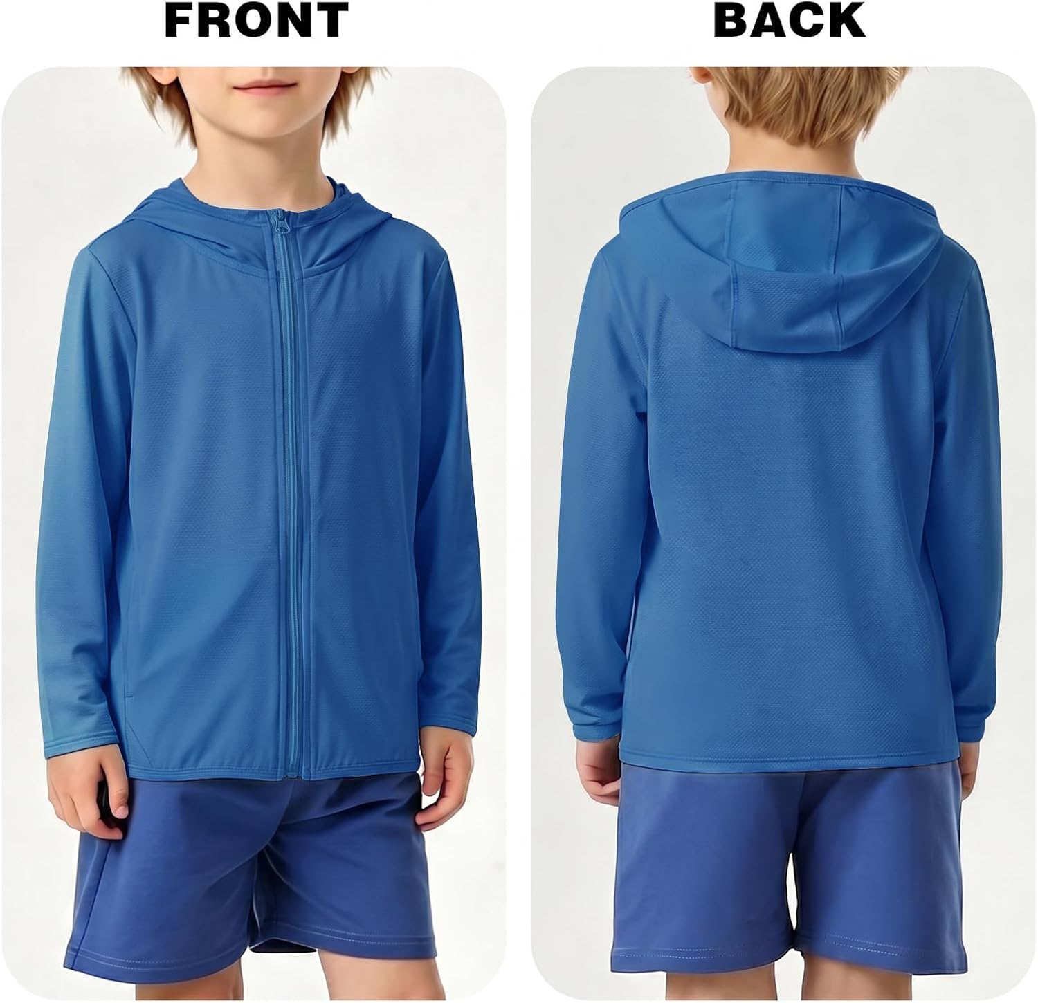 Kids Zip Hoodie UPF50+ Sun Protection Shirt Long Sleeve Lightweight Cooling Jacket for Boys and Girls Age 5-14