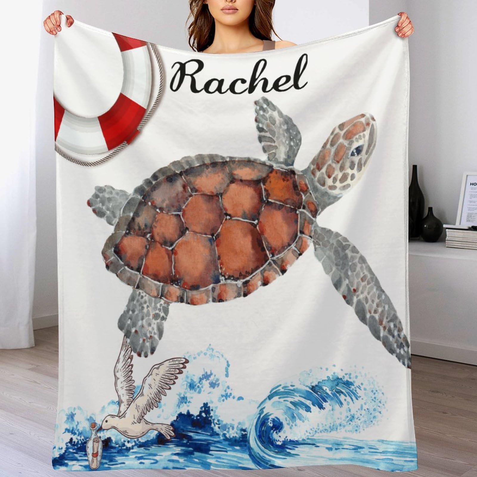 MangGou Coastal Sea Life Sea Turtle Bed Throws Blankets Custom Name Personalized  Warm Flannel Blankets 60x80in Watercolor Blue Ocean Wave Buoy Seagull Throw  Blanket Decoraive Warm Blankets : Amazon.ca: Home