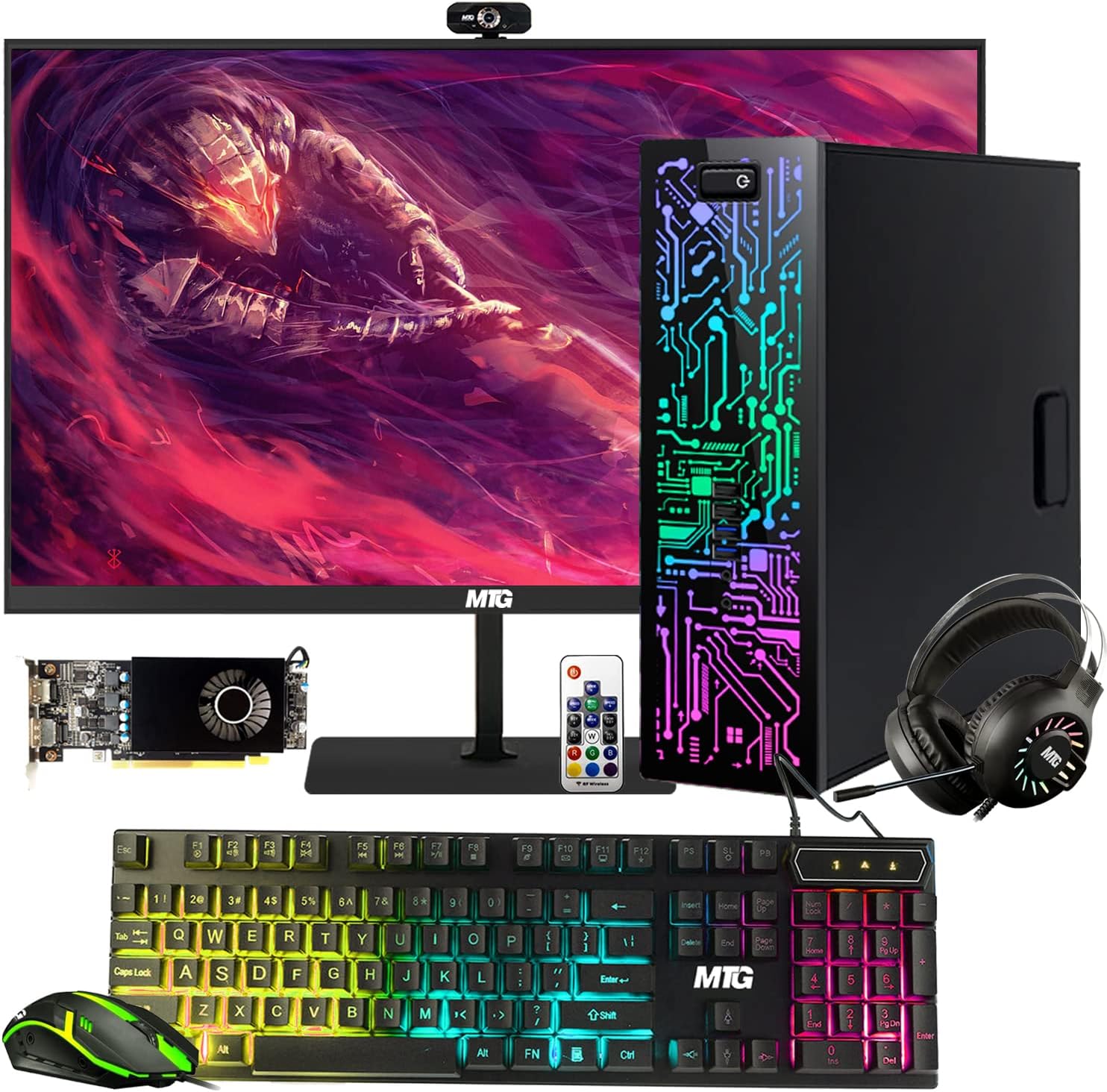 HP G3 Gaming Desktop PC, Intel Core i7 6th Gen, AMD RX 550 Graphics, 16GB RAM, 240GB SSD | 2TB HDD, MTG New 24 Inch Monitor, RGB Keyboard Mouse, RGB Headphone, Webcam, Win 10 Pro (Renewed)