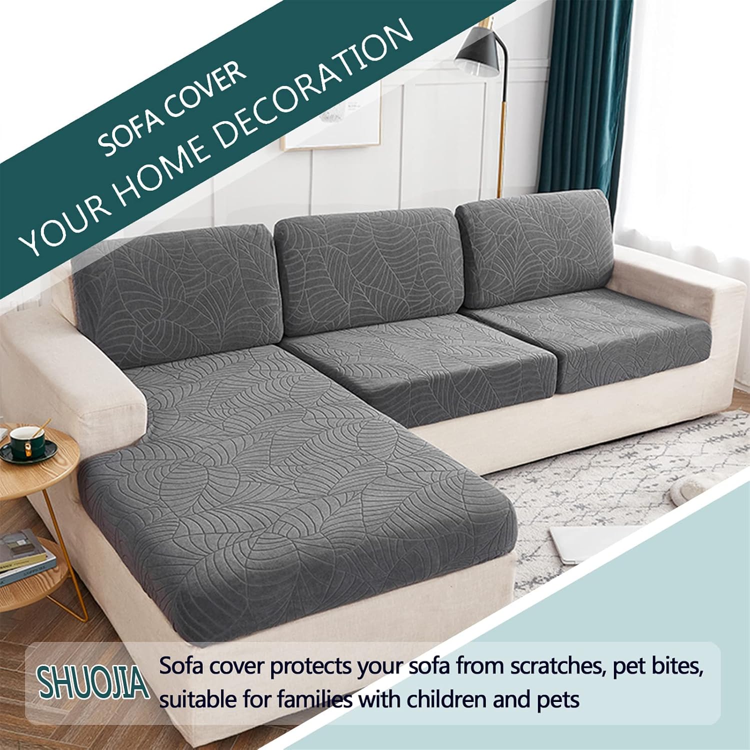SHUOJIA Sofa Seat Cushion Cover Stretch Cushion Covers Non-slip Slipcover Cover for Sofa Seat Cushions Seat Couch Cover for Pets & Kids (Grey,Backrest Cover) - Image 4