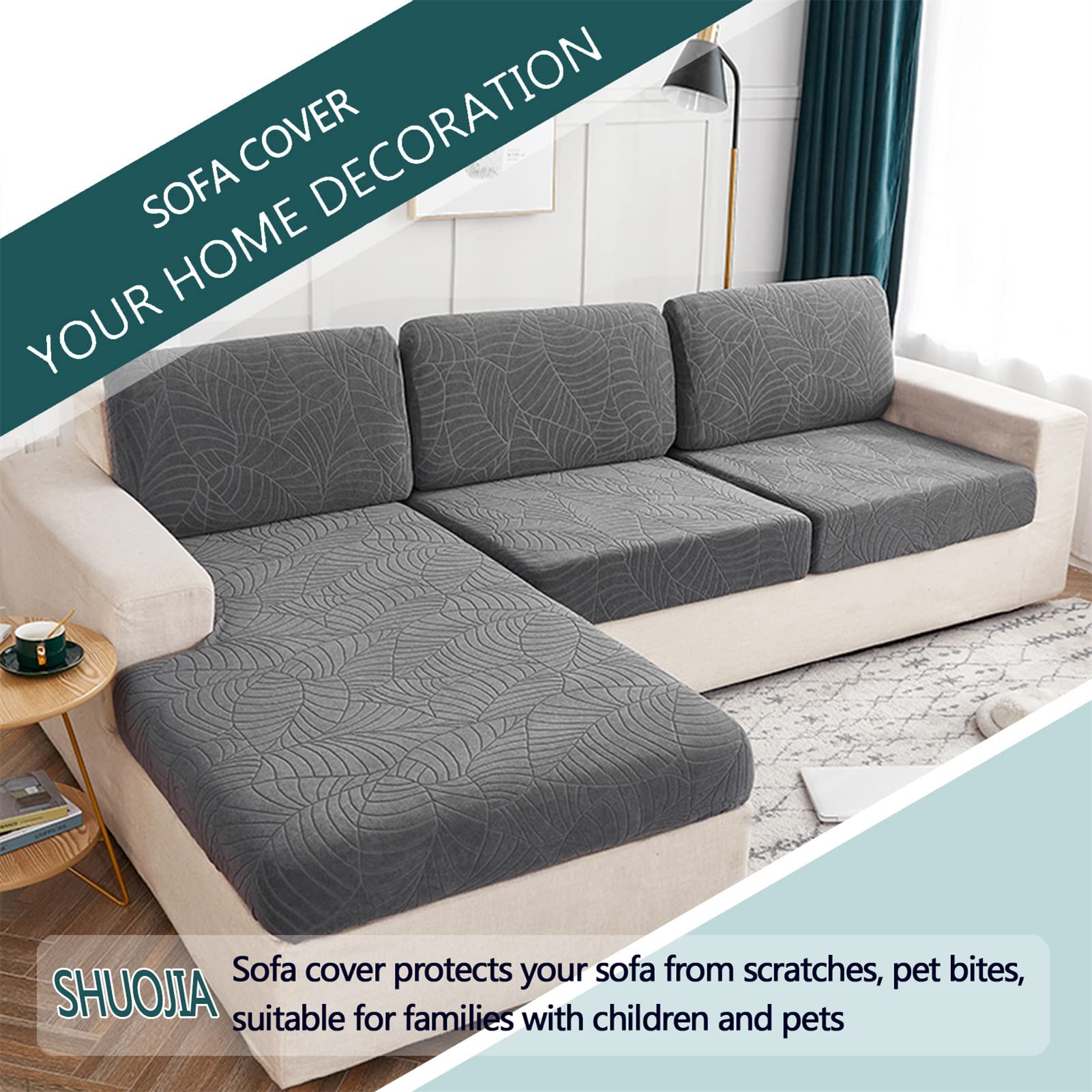 SHUOJIA Sofa Seat Cushion Cover Stretch Cushion Covers Non-slip Slipcover Cover for Sofa Seat Cushions Seat Couch Cover for Pets & Kids (Grey,1-Seater) - Image 3
