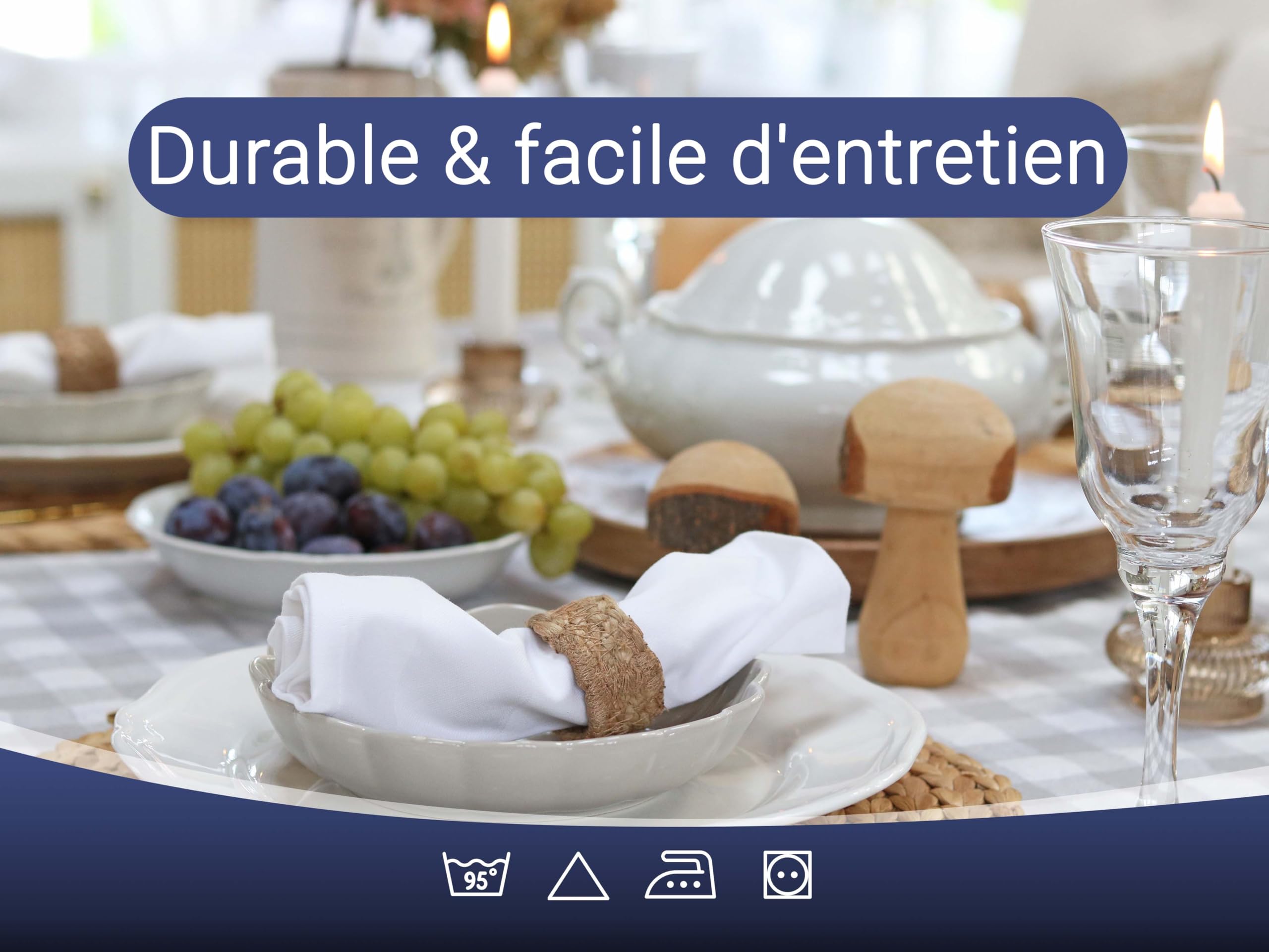 ZOLLNER Set de 25 Serviettes en Tissu Coton en 50x50 cm - Serviettes de Bouche résistantes avec Bord en Satin - Brillant Soyeux - lavables à 95°C - en Blanc - qualité gastronomique