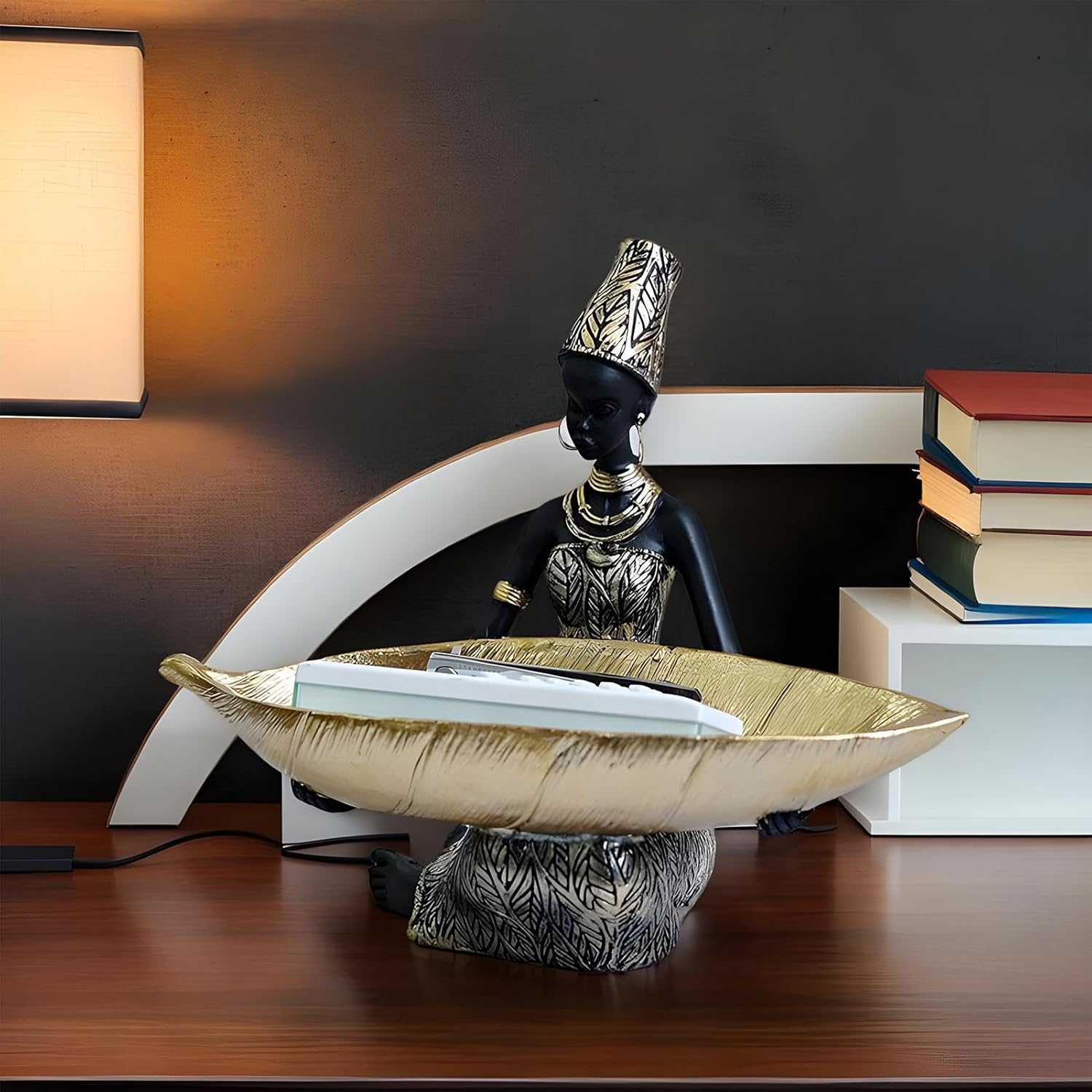 African Woman Fruit Bowl - Elegant Resin Display Tray | Decorative Table Ornament for Living Room Study Room Holiday Entertaining Restaurant Studio Dessert and Candy Serving