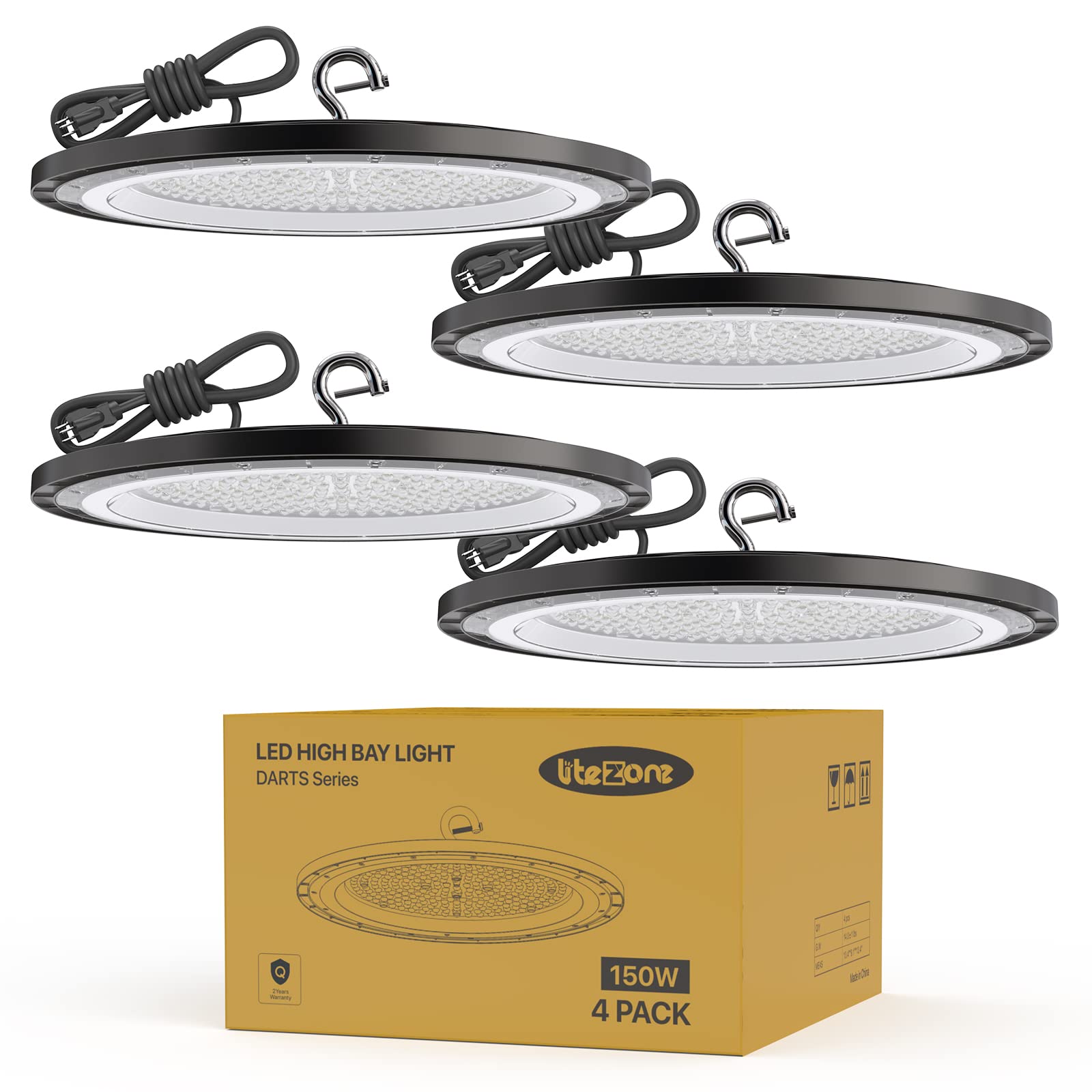 UFO LED High Bay Light 150W 4 Packs, High Bay LED Shop Lights 21,000LM with US Plug, UFO LED Light for Barn Garage Warehouse Shop Workshop Factory Gym