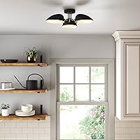 Vista 2 de Nathan James Argo - Lámpara de techo semiempotrada, 3 luces, iluminación retro moderna con pantallas redondeadas negras para pasillo, comedor