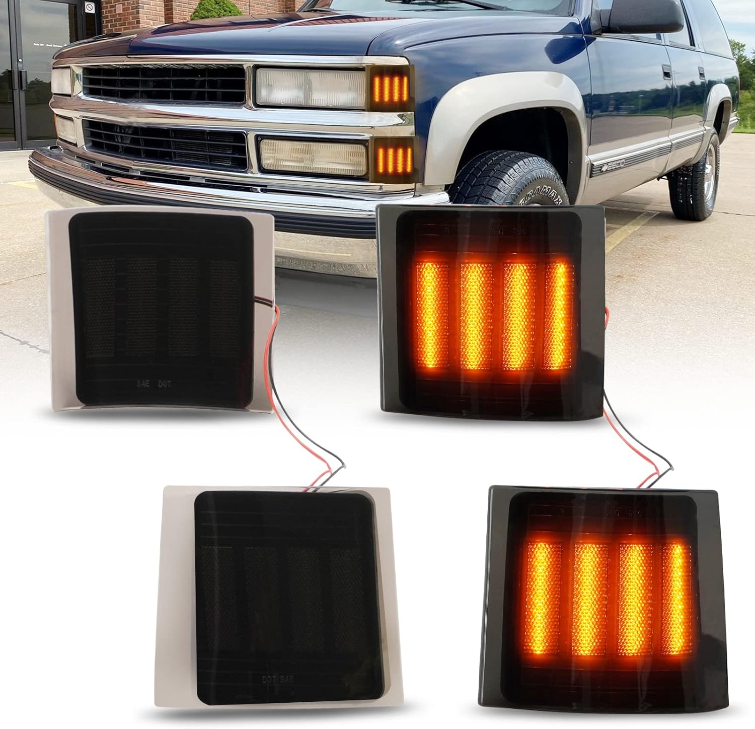 Bestview Front Corner Light Assembly Kit Compatible with 1994-1998 Chevy 1500 2500 3500 C/K C10 Silverado Tahoe Suburban Smoked Len 4Pcs