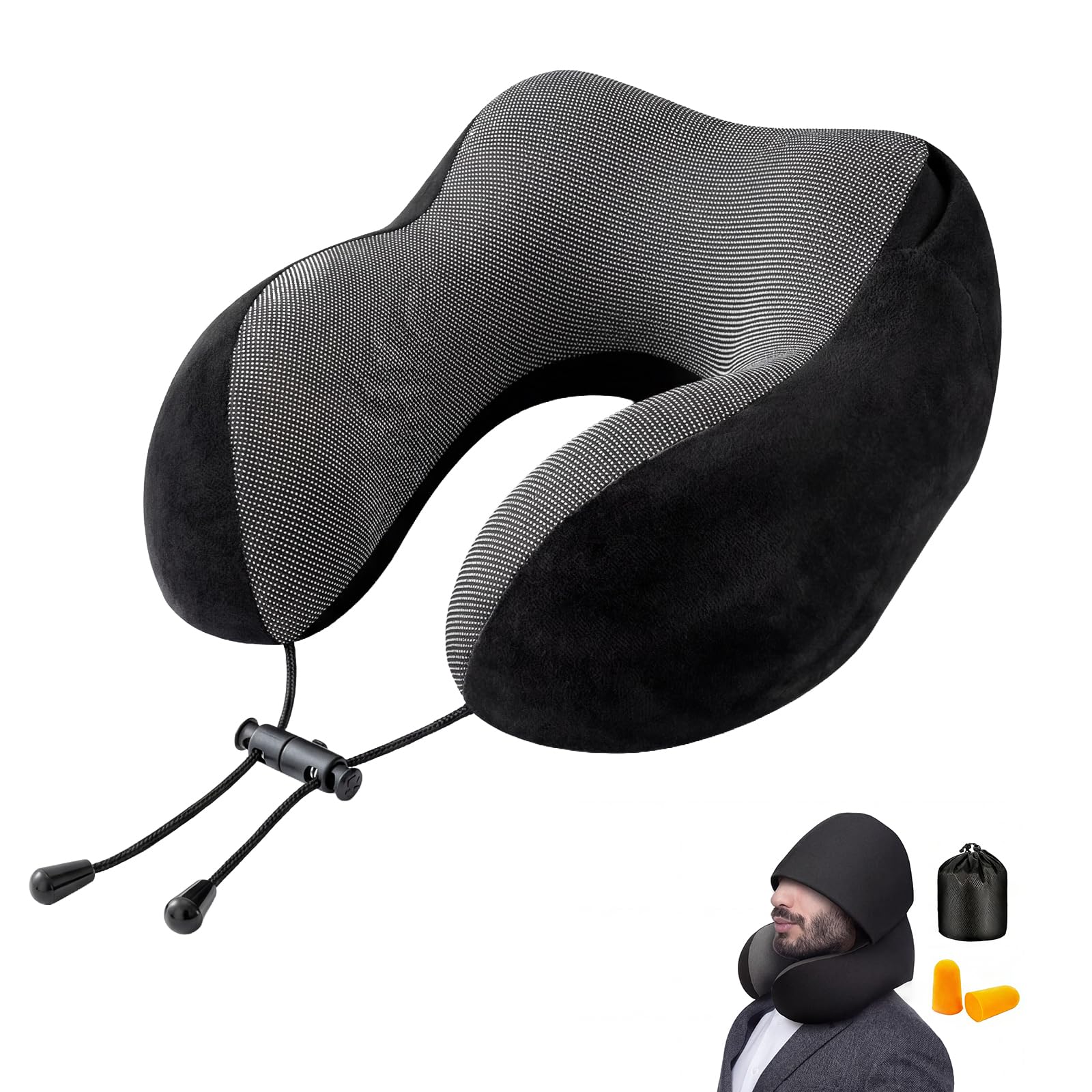 Halohop Hooded Neck Pillow for Travel, Upgraded 100% Pure Memory Foam Travel Pillow for Flights, Comfortable Neck Support Pillow for Neck Pain, Machine Washable Neck Rest Pillows-image-23