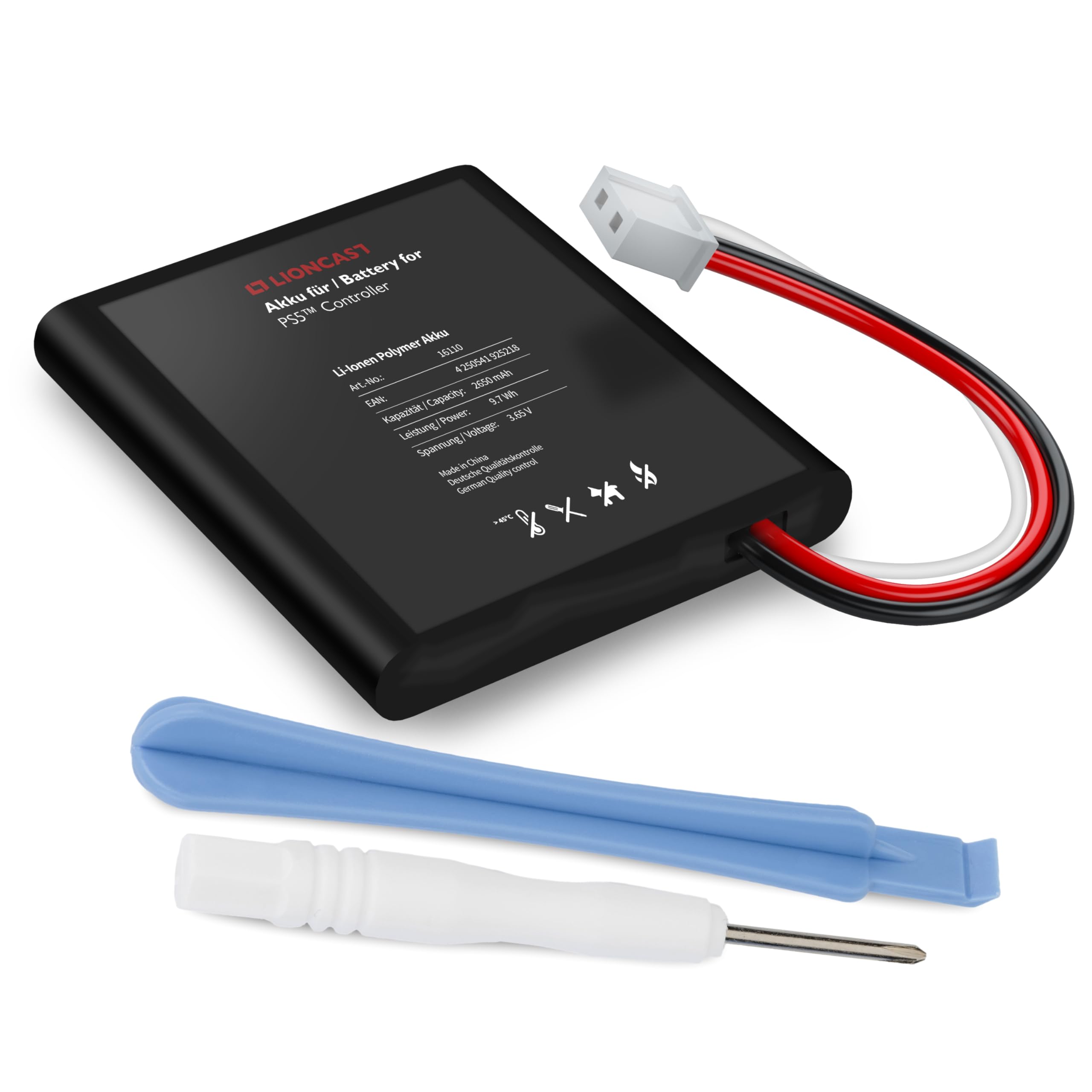 LIONCAST Batteria per controller PS5, 2650 mAh, 70% in più di potenza, facile sostituzione della batteria Playstation 5 DualSense in set completo con istruzioni (lingua italiana non garantita).