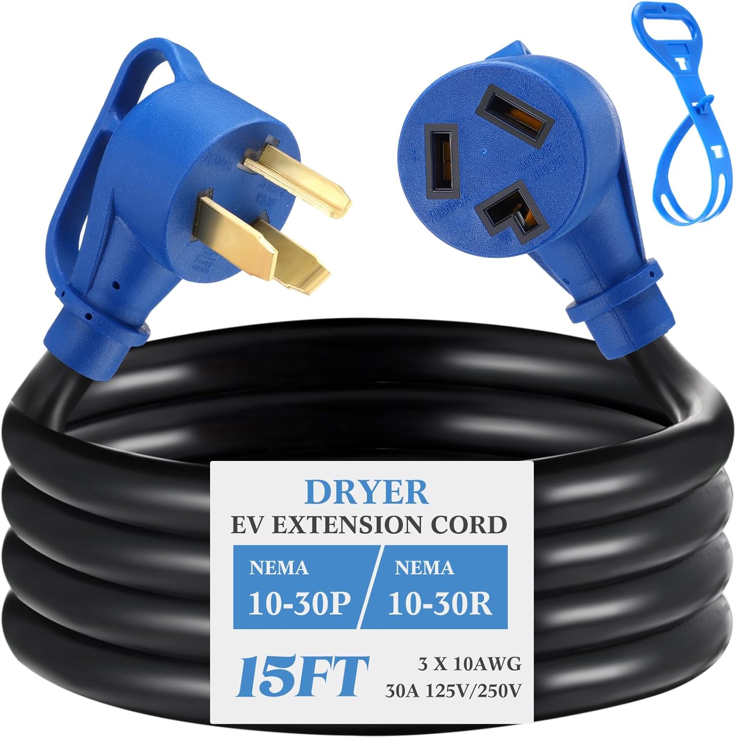 Kanayu 15 FT 3 Prong Dryer/EV Extension Cord 30 Amp Compatible with NEMA 10-30P to 10-30R for Level 2 EV Charging and Dryer Power Flexible Cable STW 10 Gauge Cord with Grip Handle ETL Listed