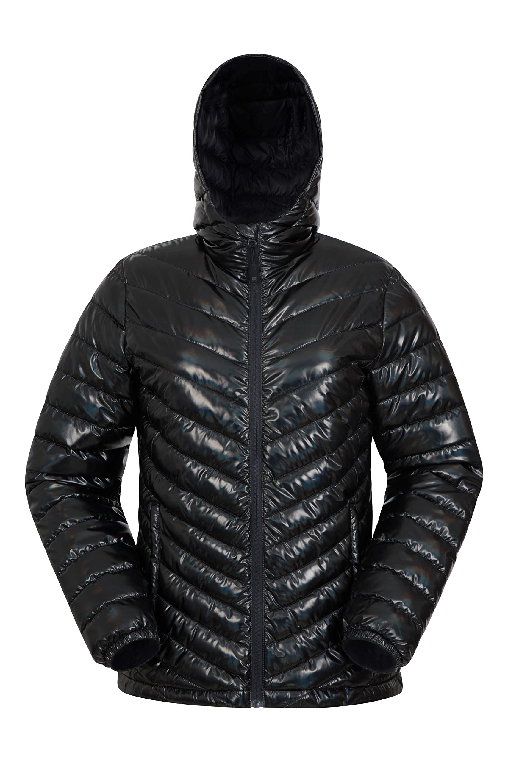 Mountain Warehouse Women's Black Seasons Padded Jacket - Water Resistant Coat, Puffer Jacket, Front Pockets, Adjustable Elastic Cuffs & Hood - For Spring Summer, Outdoors Size 12