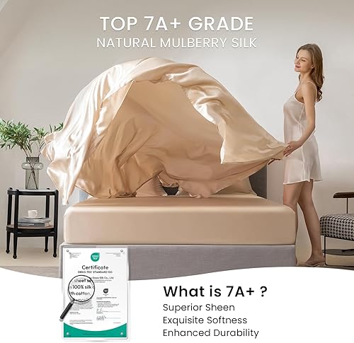 Miniatura 2 de THXSILK Juego de sábanas 100% seda de morera, seda 7A+, suave, transpirable, ropa de cama de lujo (1 sábana encimera, 1 sábana bajera, 2 fundas de
