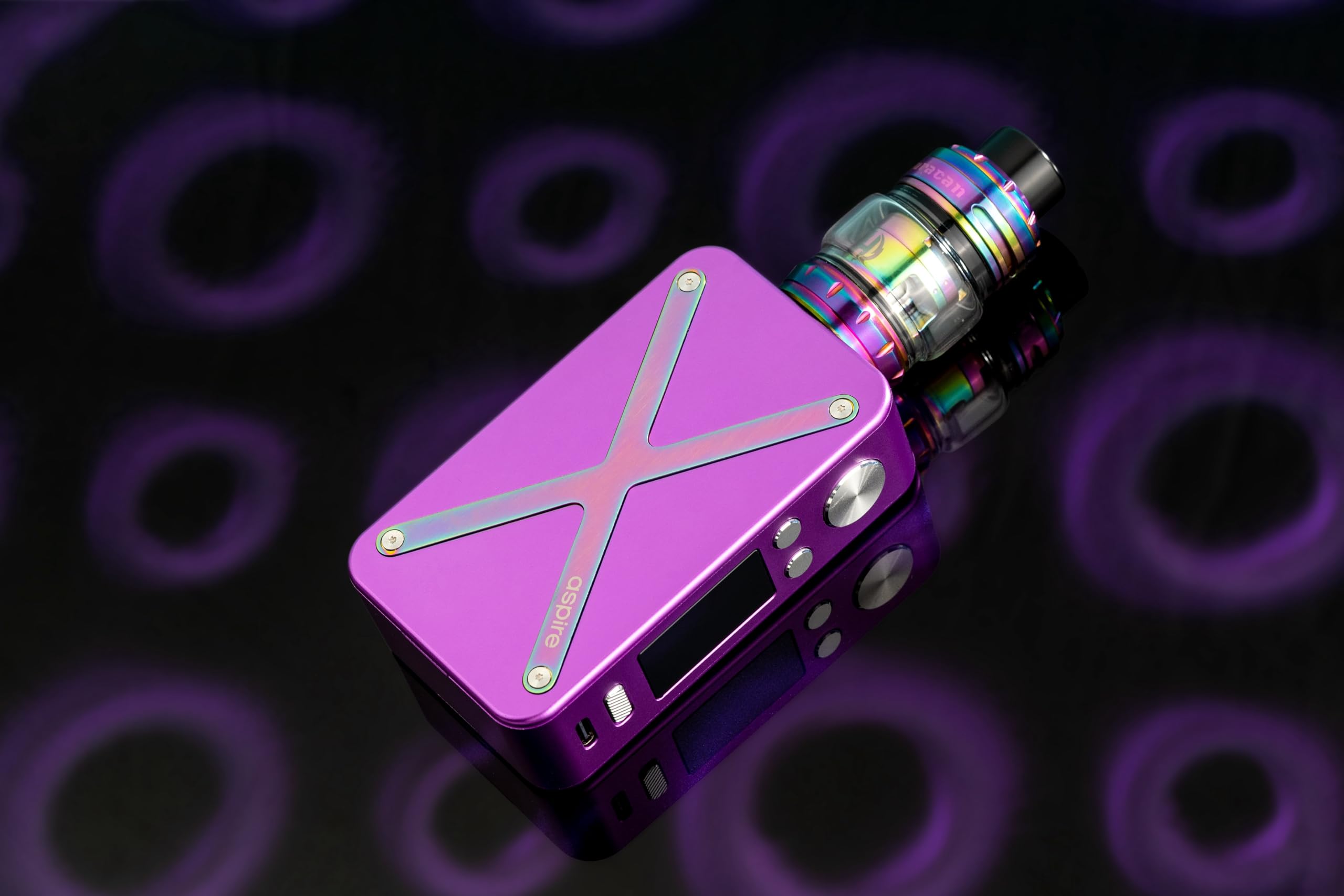 Aspire Revolto Sigaretta Elettronica 220W per Svapo Polmonare - Kit Dual Battery 18650, Display 0,96", Huracan Tank 6ml e BP Coil 0.17Ω - 0.3Ω - Senza Sticks, E-liquids, Ricariche (Purple Rainbow)