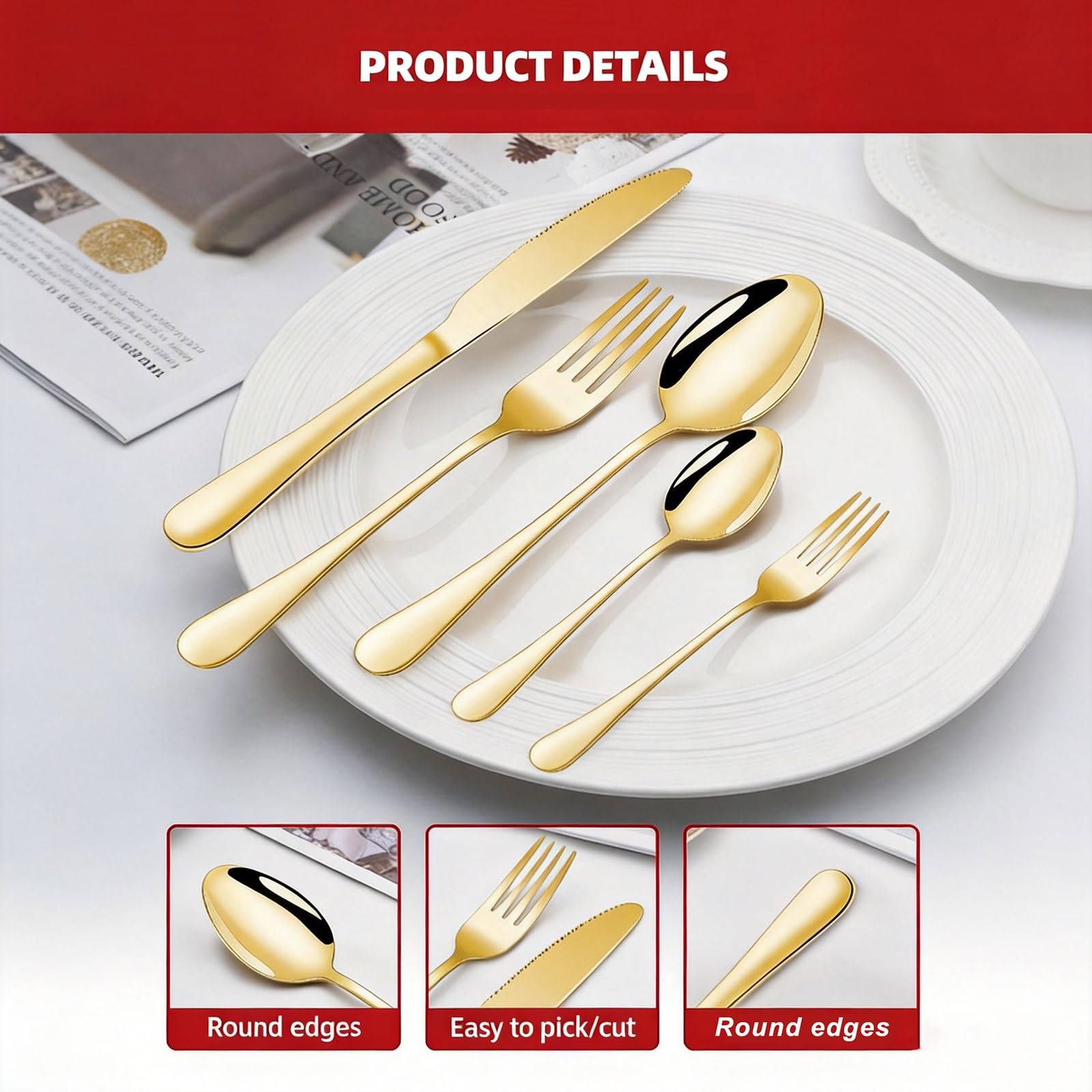 Service De Couverts 30 Pièces En Acier Inoxydable, Pour 6 Personnes,acier Inoxydable Couverts, Ensemble De Couverts Élégant Couverts Pour La Famille, Les Fêtes, Les Hôtels, Les(Black)