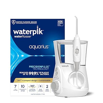 Waterpik Aquarius Water Flosser For Teeth Cleaning, Gums, Braces, Dental Care, Electric Power With 10 Settings, 7 Tips For Multiple Users And Needs, ADA Accepted, Black WP-662, Packaging May Vary