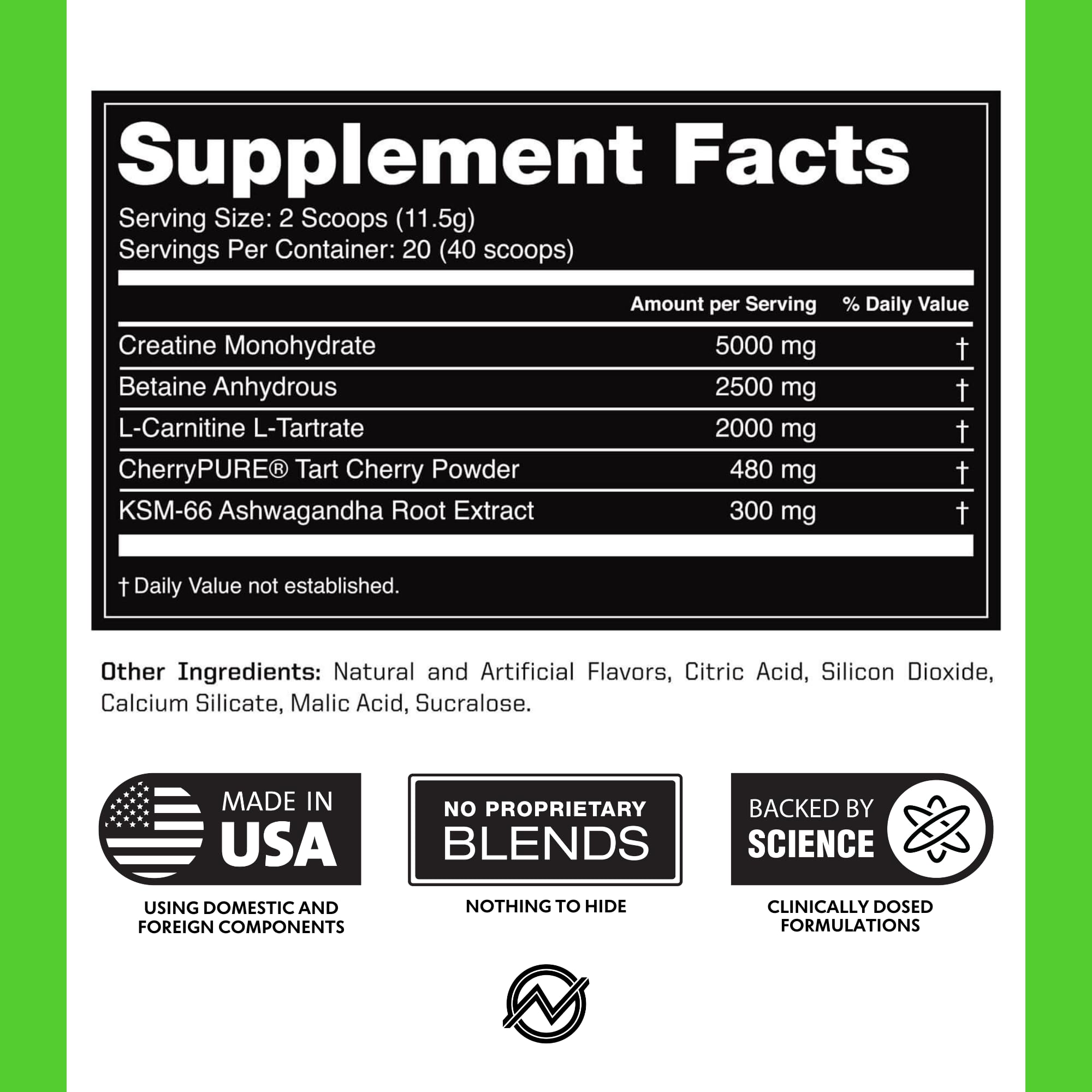 Outwork Nutrition Post Workout Recovery Powder - Creatine Monohydrate, KSM-66 Ashwagandha & Tart Cherry - Speeds Recovery, Eases Soreness - Creatine Powder for Men & Women, Green Apple, 240 Gr — Amazon image 8