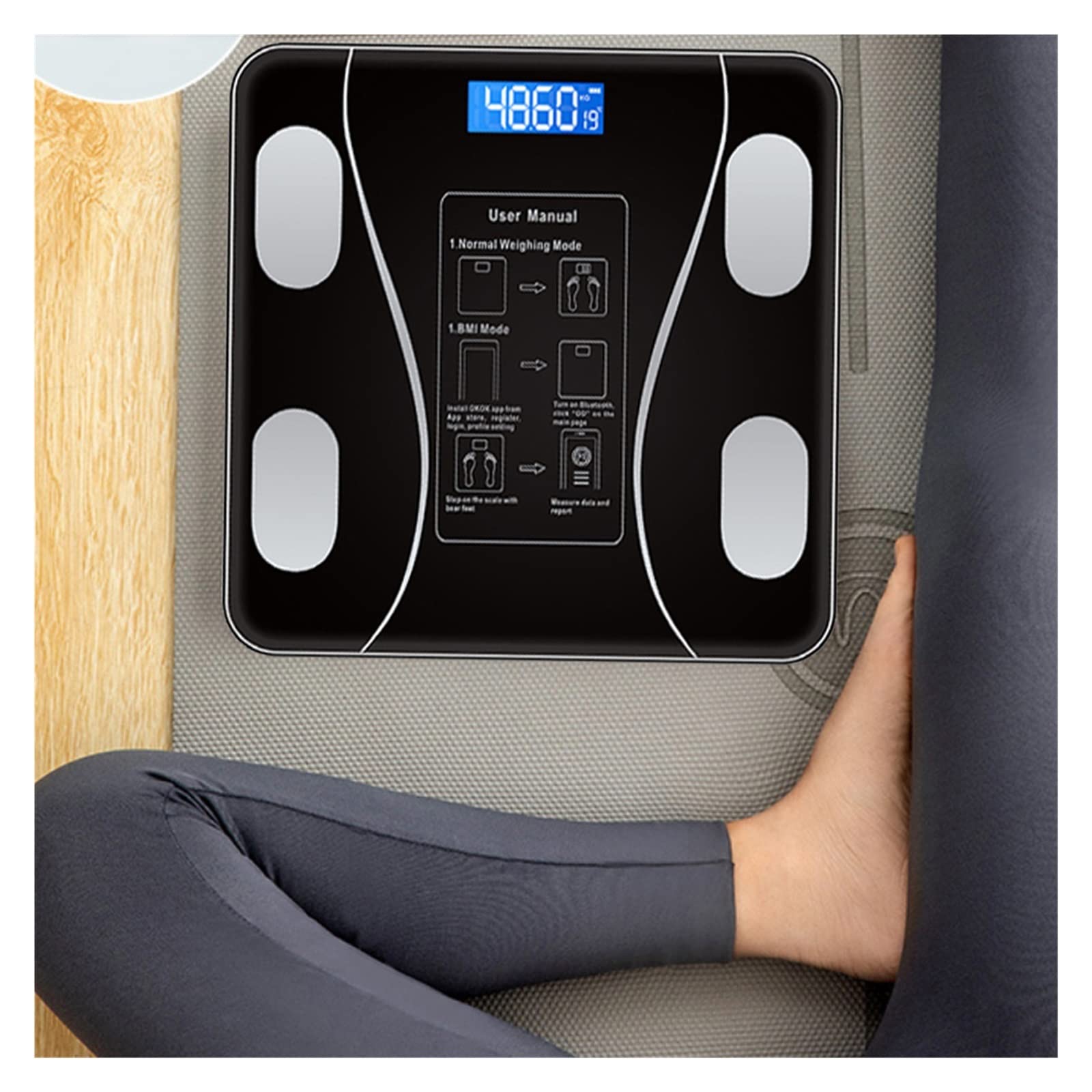 Échelle De Graisse Corporelle Intelligente Bluetooth Balance Corporelle Numérique Avec Écran LCD Pesage Électronique Outils D'analyseur De Composition IMC(Black Bluetooth)