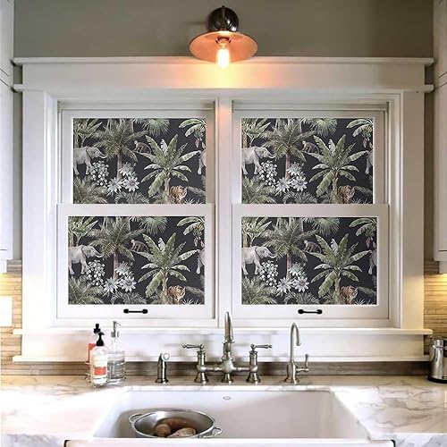 Miniatura 4 de MuralPeel Papel tapiz autoadhesivo con diseño de selva tropical, animales, plantas, hojas, tigre, autoadhesivo, extraíble, fácil de despegar en