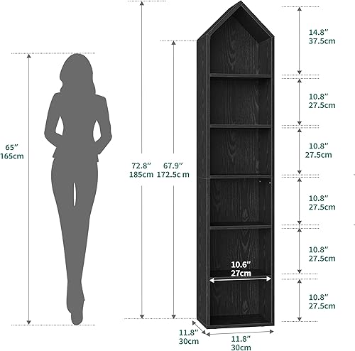 Miniatura 2 de YITAHOME Estantería estrecha de 73 pulgadas de alto, moderna estantería abierta de 5 niveles, soporte de madera para espacios pequeños, estante de