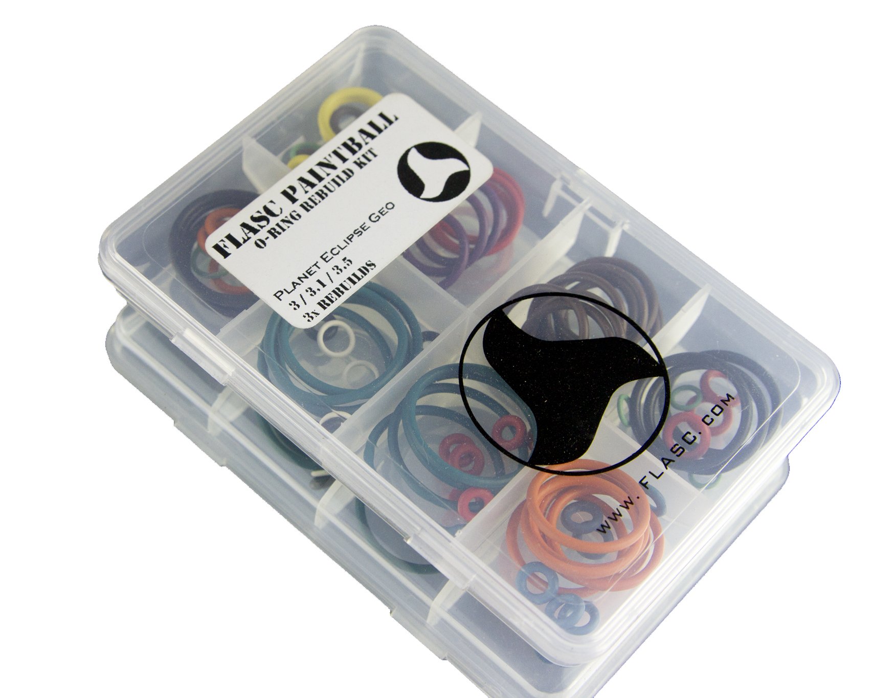 Flasc Paintball Kit de Reconstruction de Joints Toriques – Compatible avec Geo 3/3.1/3.5 – Code Couleur, 3 Reconstructions Complètes, Boîtier de Rangement Inclus