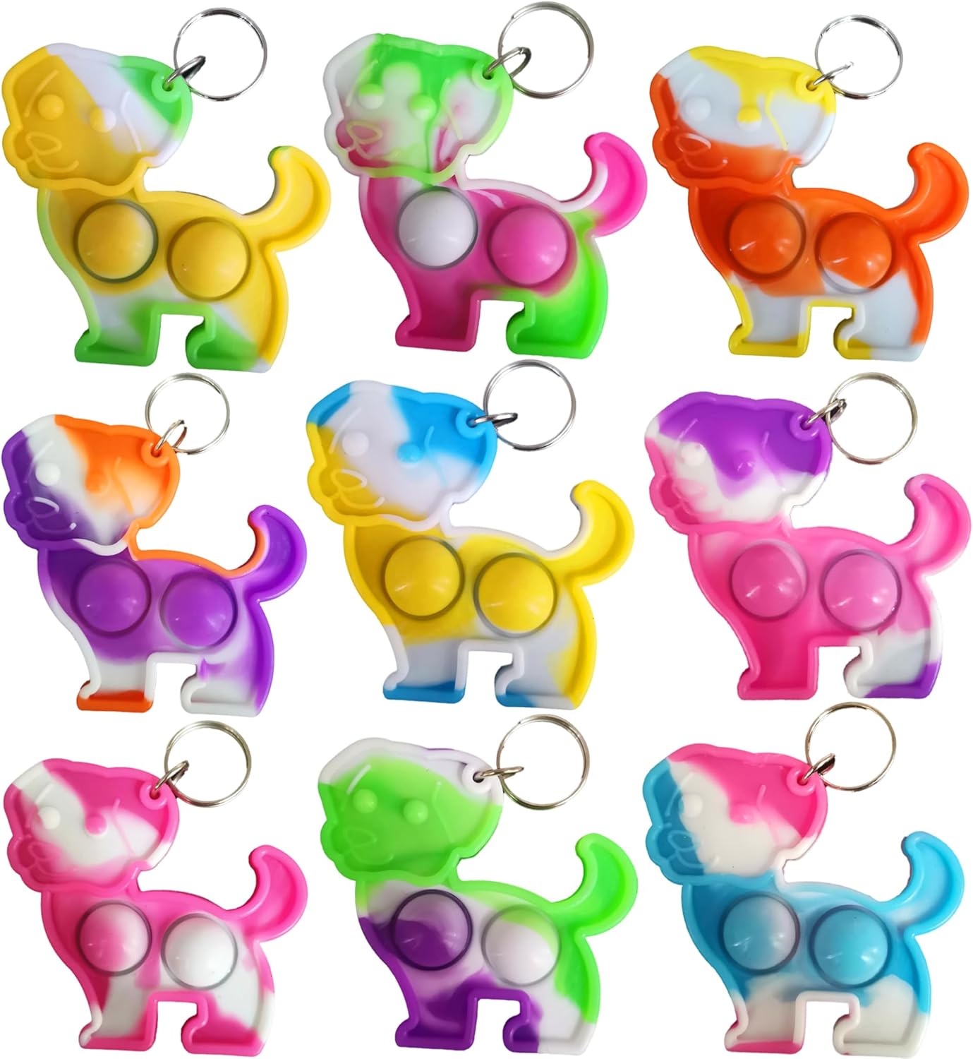 10 Packs Bulk Dogs Mini pop Fidget keychian, Holiday Party Favors School Classroom Students Prize