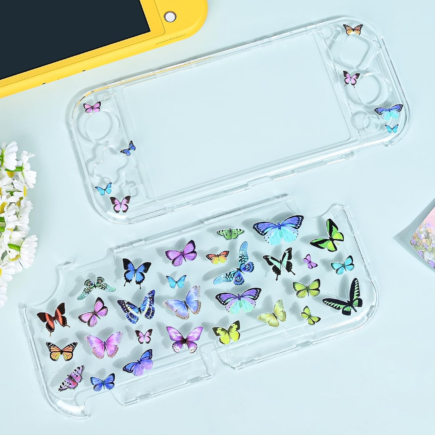 DLseego Butterfly Clear Protective Case for Switch Lite 2019 Version, Dockable Hard Shell Cute Anti-Scratch All-Round Protection Cover Case for Games Accessories - Colourful - Image 7