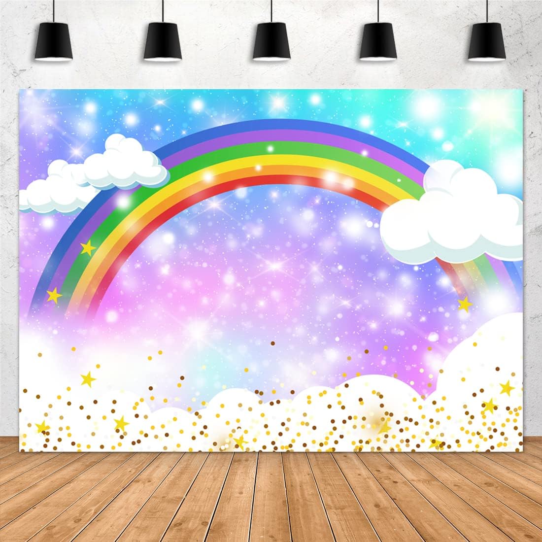 BINQOO 7x5ft Sky White Clouds Rainbow