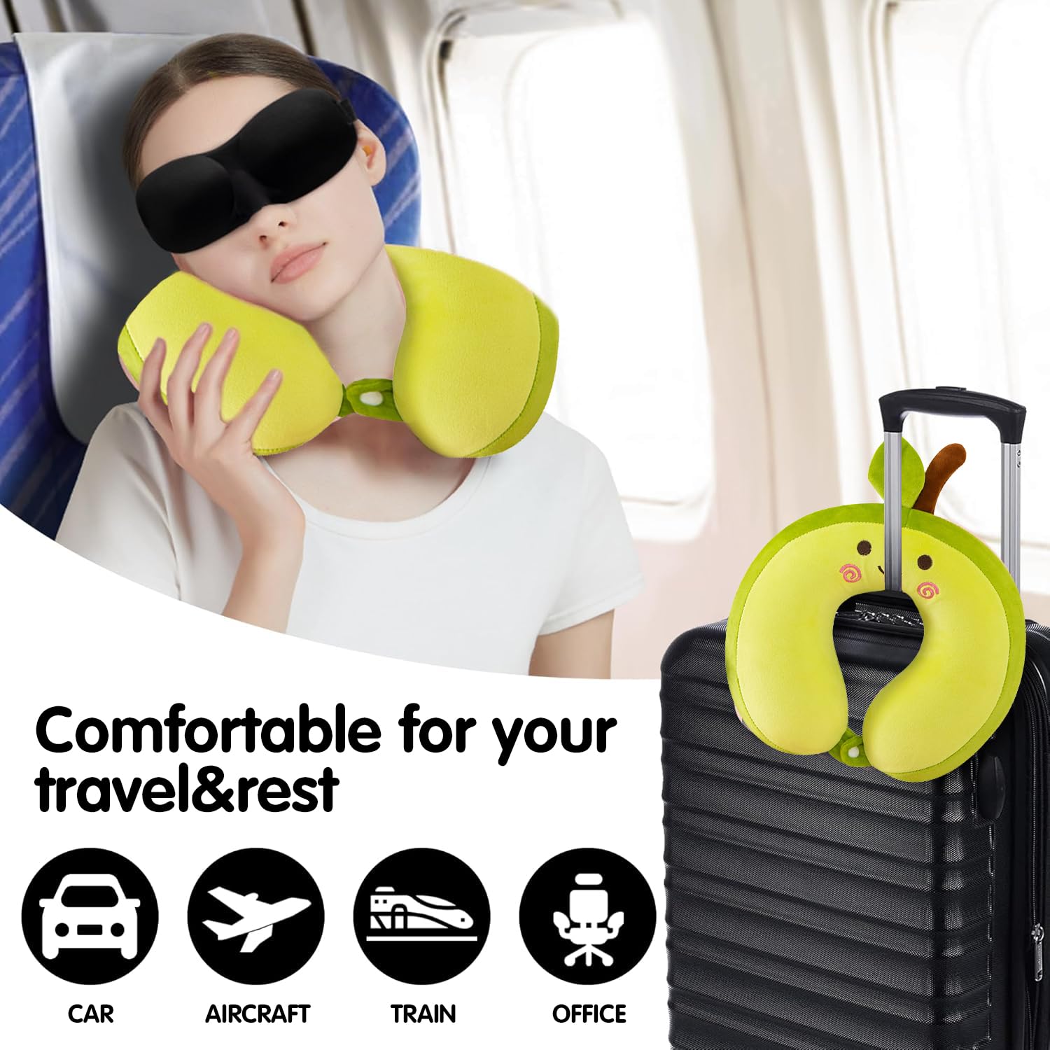 Coussin Voyage Enfant Oreiller U Fraises - Oreiller Cervical Portable Pour Voiture Avion, Confort Nuque Enfants