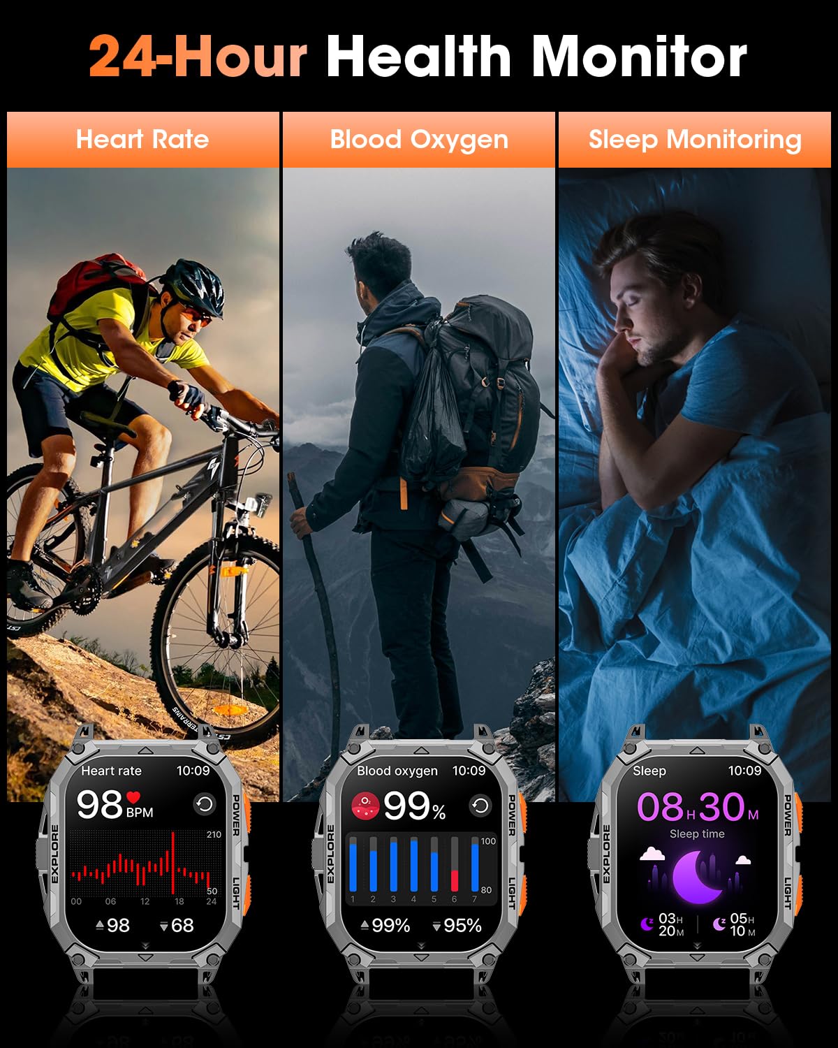 Military Smart Watches for Men (2 Straps), 2.01" HD Smartwatch with 1000 mAh Battery, Answer/Make Call, Led Flashlight, Heart Rate/Sleep Monitor, 100+ Sport Modes Fitness Tracker for Android/iPhone