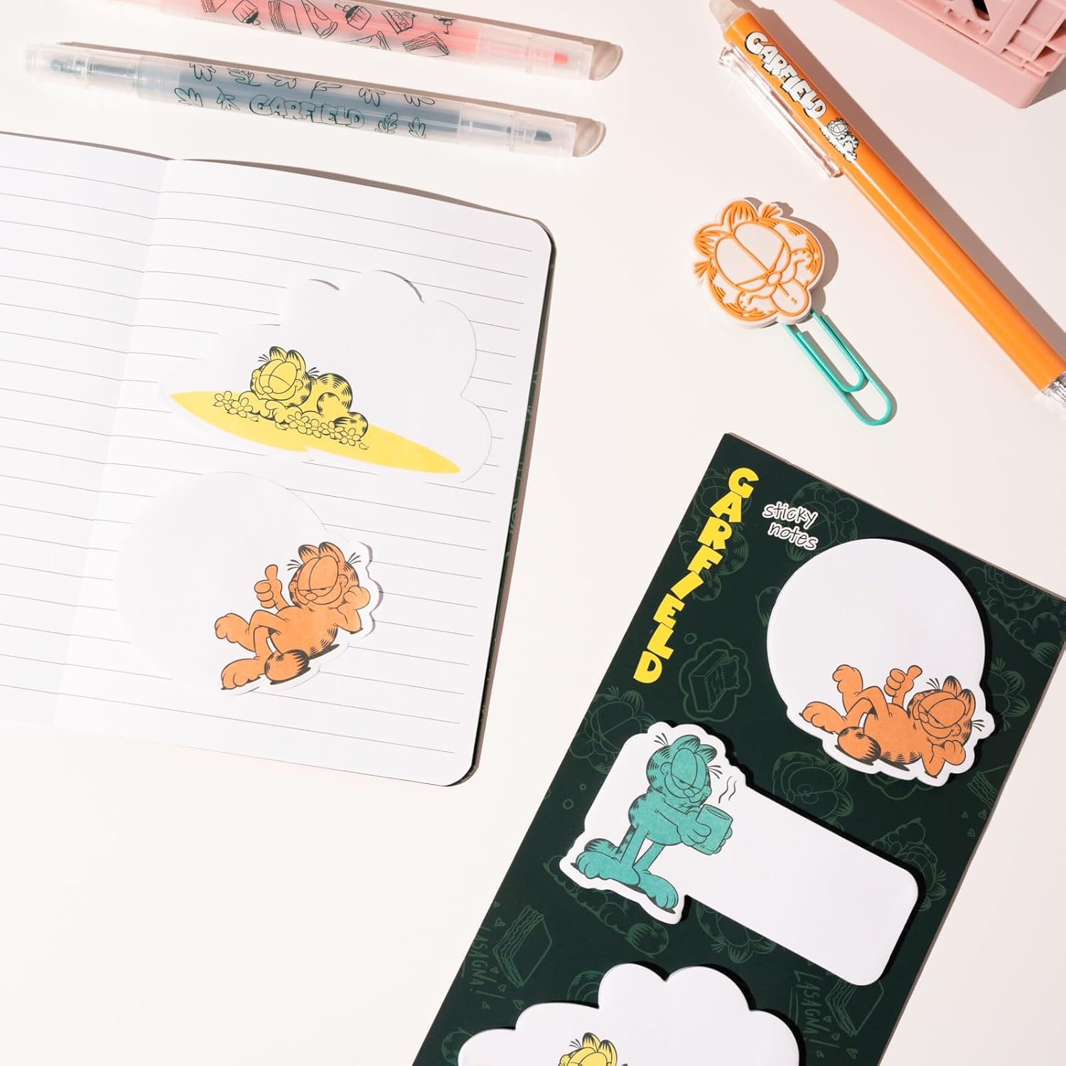 Grupo Erik Stationery Set - Garfield | Pencil Case With A6 Notebooks, Highlighters, Sticky Notes, Paper Clips, Stickers, Pen, Pencil | Garfield Gifts For Cat Lovers