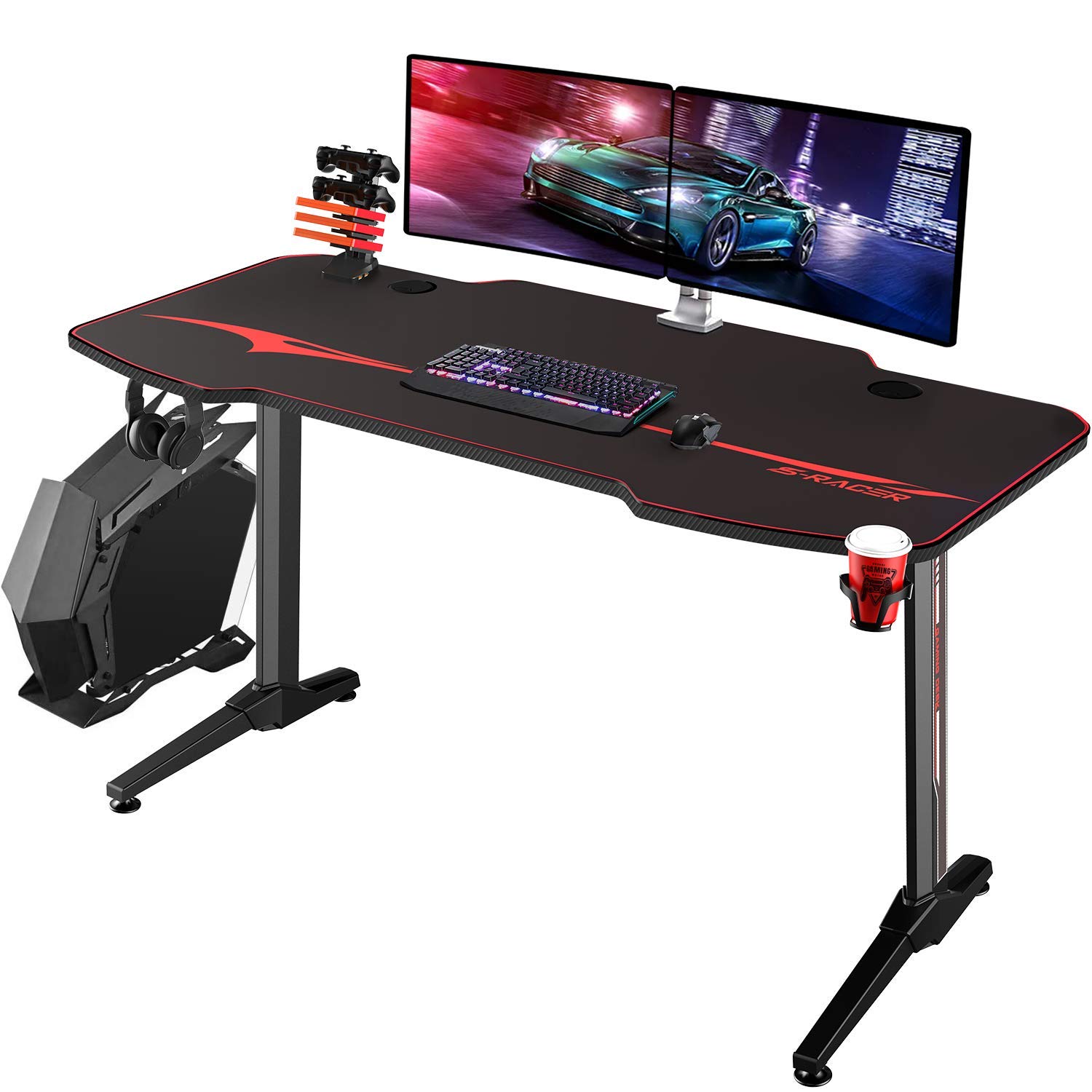 Homall Gaming Desk 55 Inch Computer Desk Racing Style Office Table Gamer Pc Workstation T Shaped