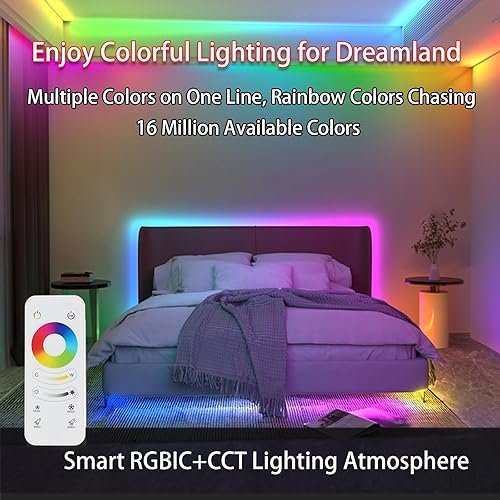 Miniatura 5 de Tira de luces LED RGB de 16.4 pies con control remoto, Smart RGBIC+tiras LED de color blanco cálido y frío que cambian de color para dormitorio,