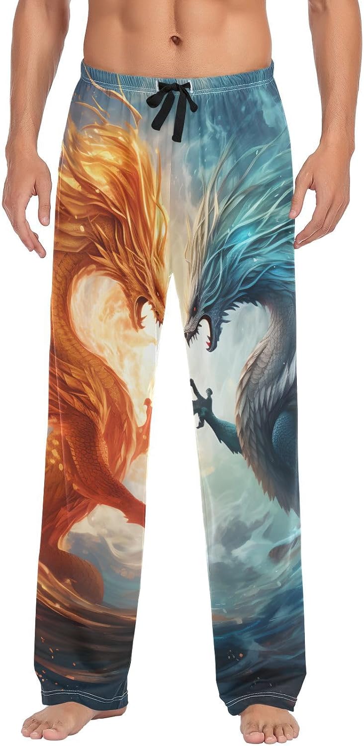 ALAZA Fire Dragon & Ice Dragon Men's Sleepwear Mens Pajama Pants Bottoms with Pockets, S