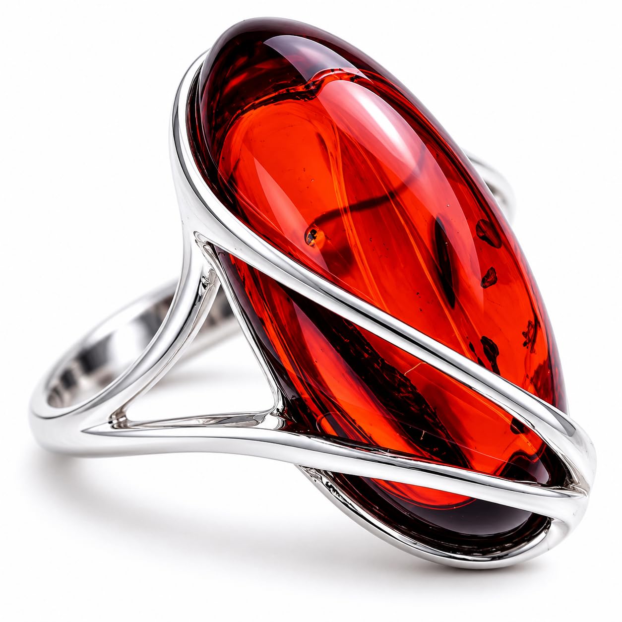 Anillo ajustable grande de plata de ley 925 y ámbar báltico - GL423