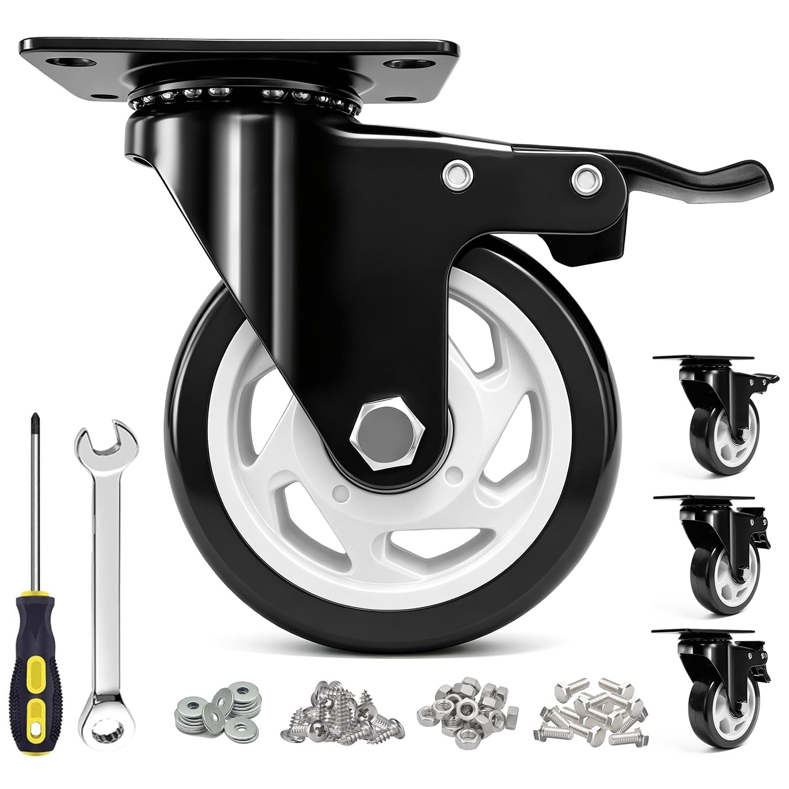 MSH&HCE 4" Heavy Duty Caster Wheels, Casters Set of 4, Dual Brake,Silent โ image 1